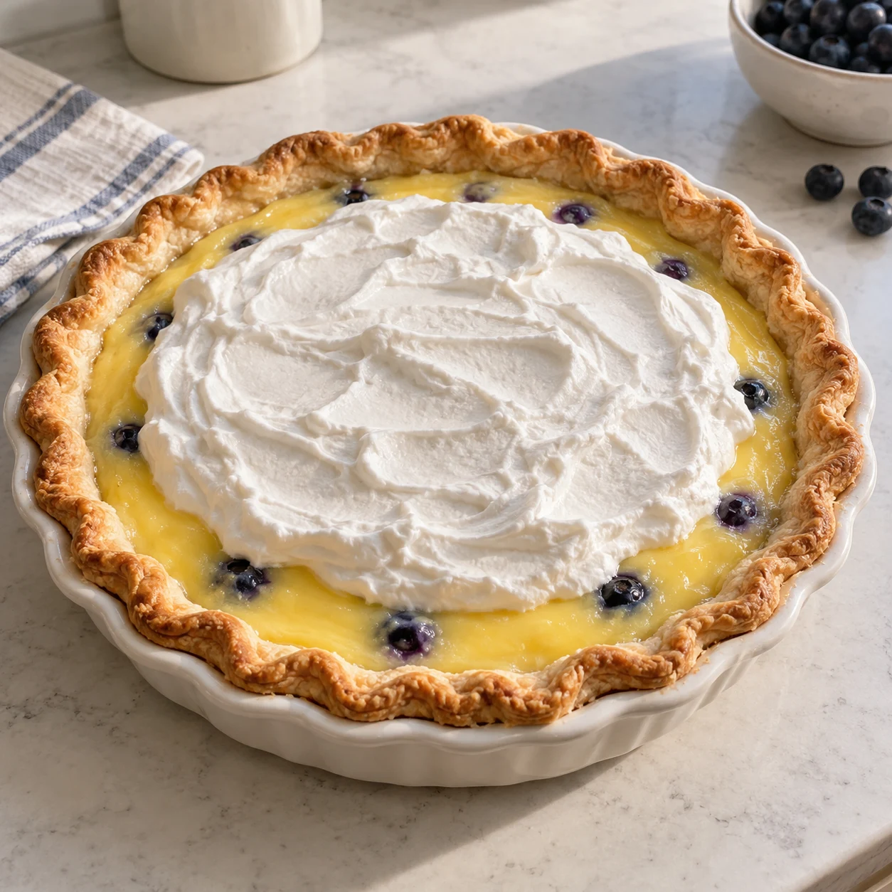 Lemon Blueberry Chiffon Pie with Coconut Whipped Topping