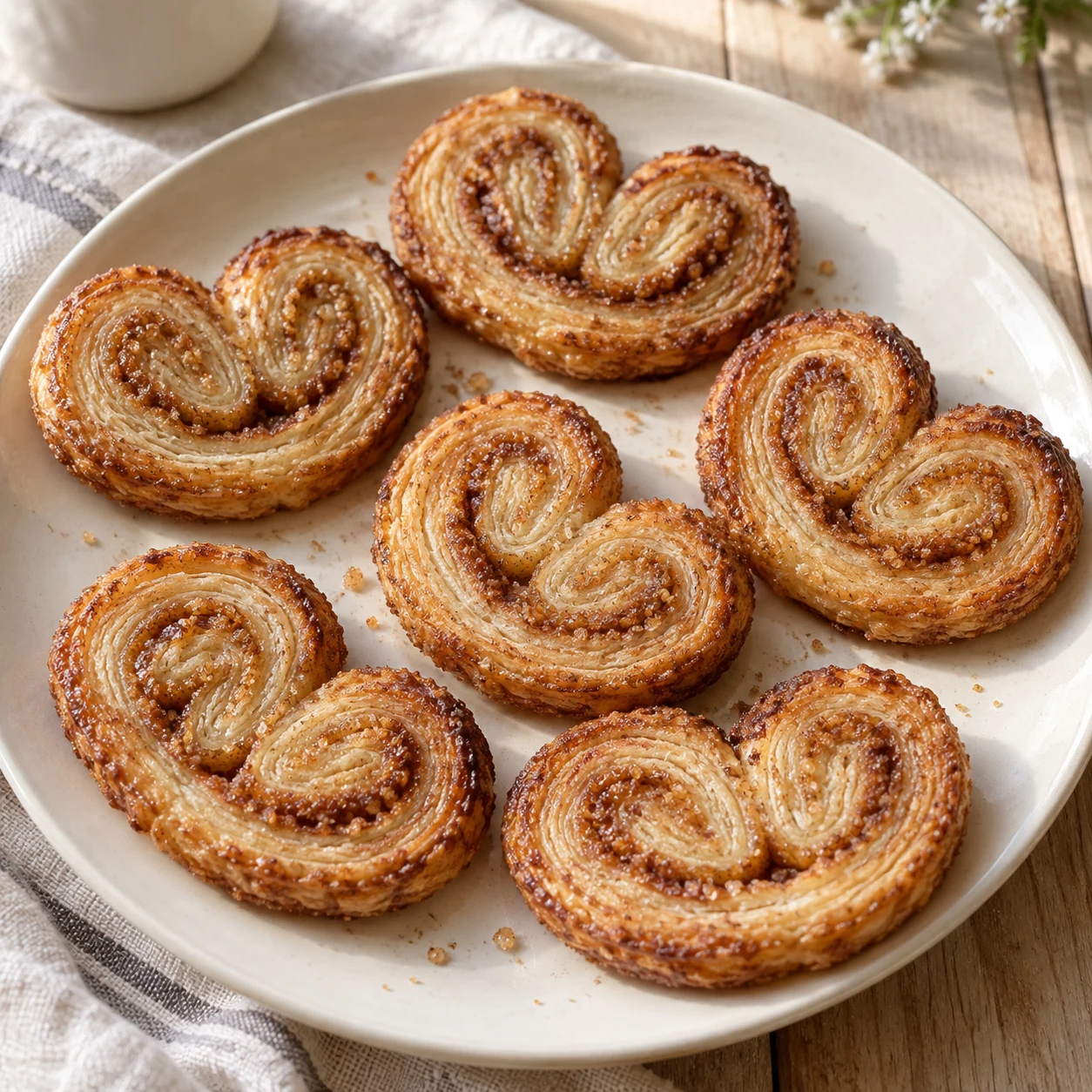 French Palmiers Puff Pastry Cookies with Cinnamon Sugar