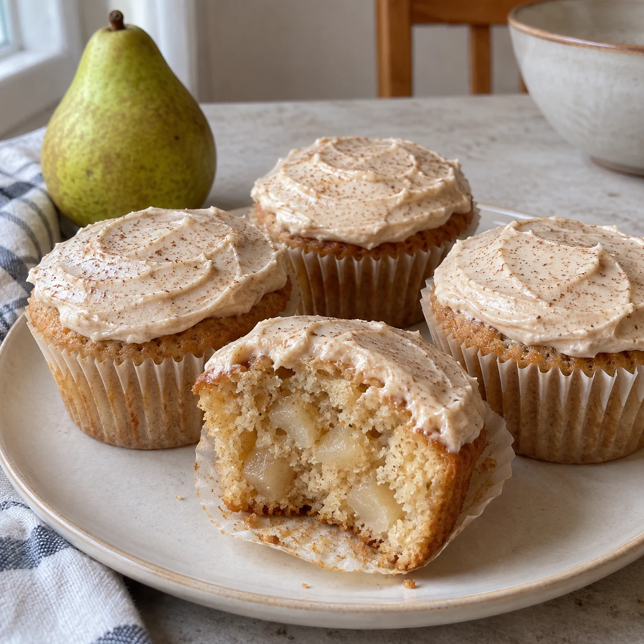 Spiced Pear and Ginger Cupcakes with Cinnamon Frosting Recipe