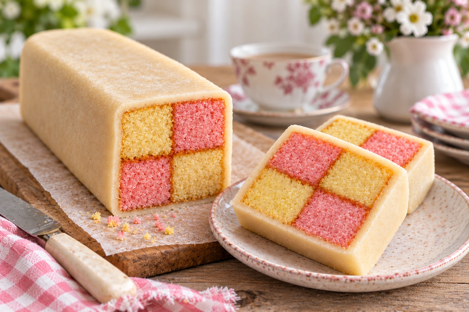 British Battenberg Cake with Marzipan Wrap