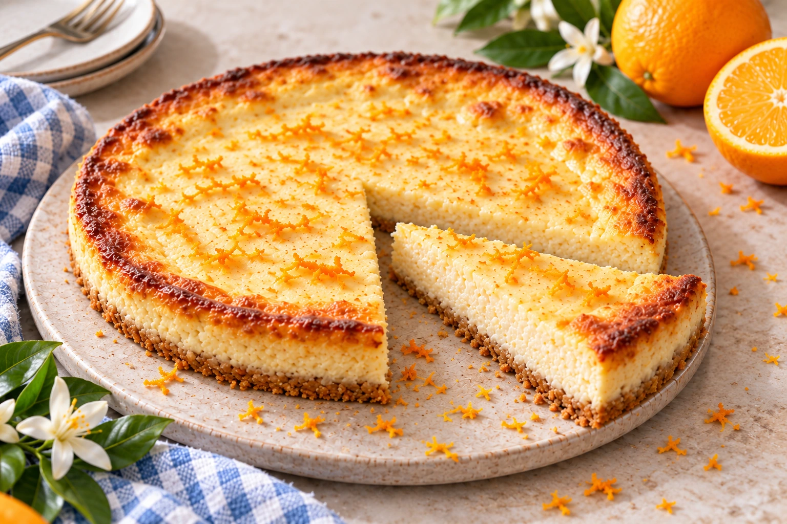 Italian Ricotta and Orange Zest Cheesecake with Almond Crust