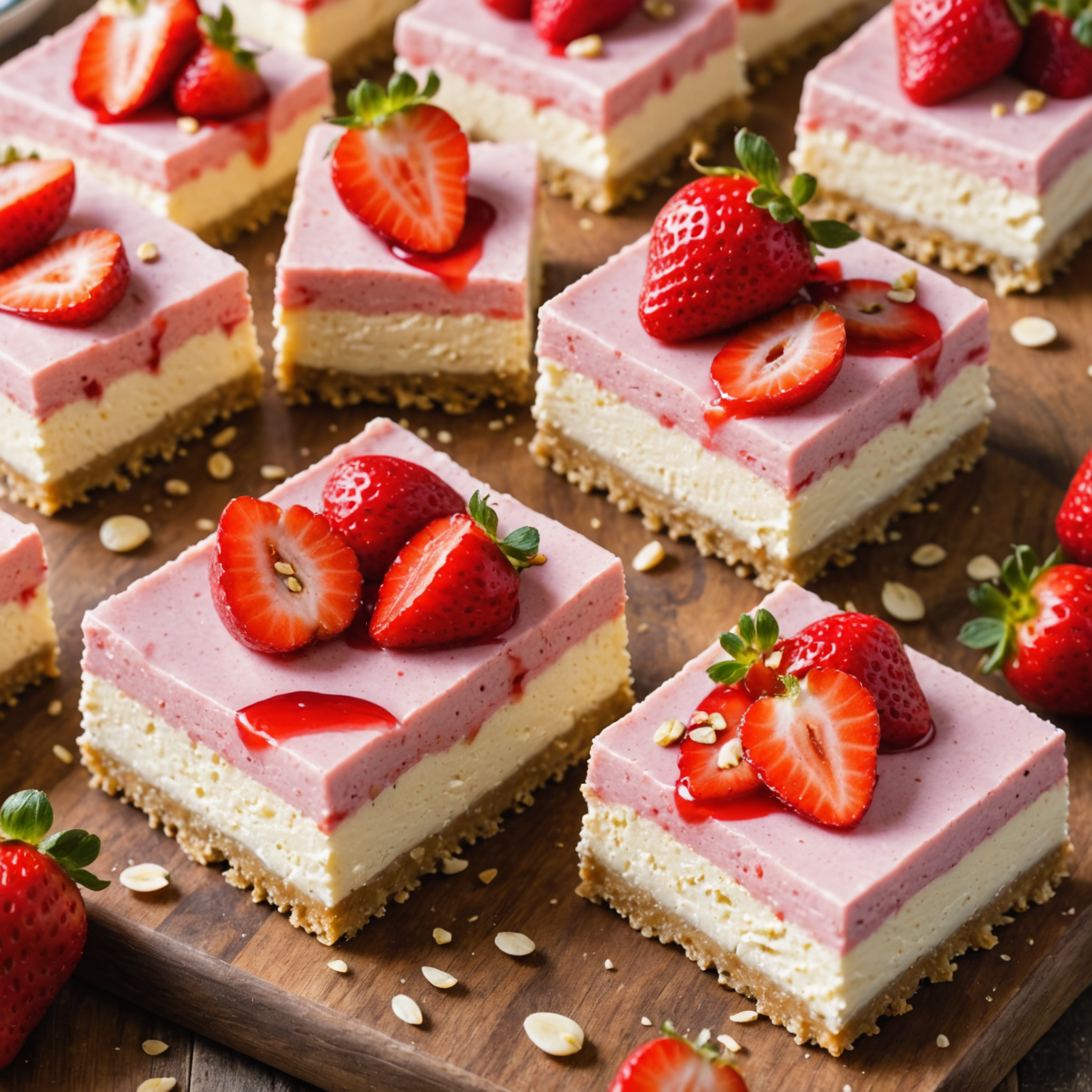 Easy No-Bake Strawberry Cheesecake Bars with Almond Crust