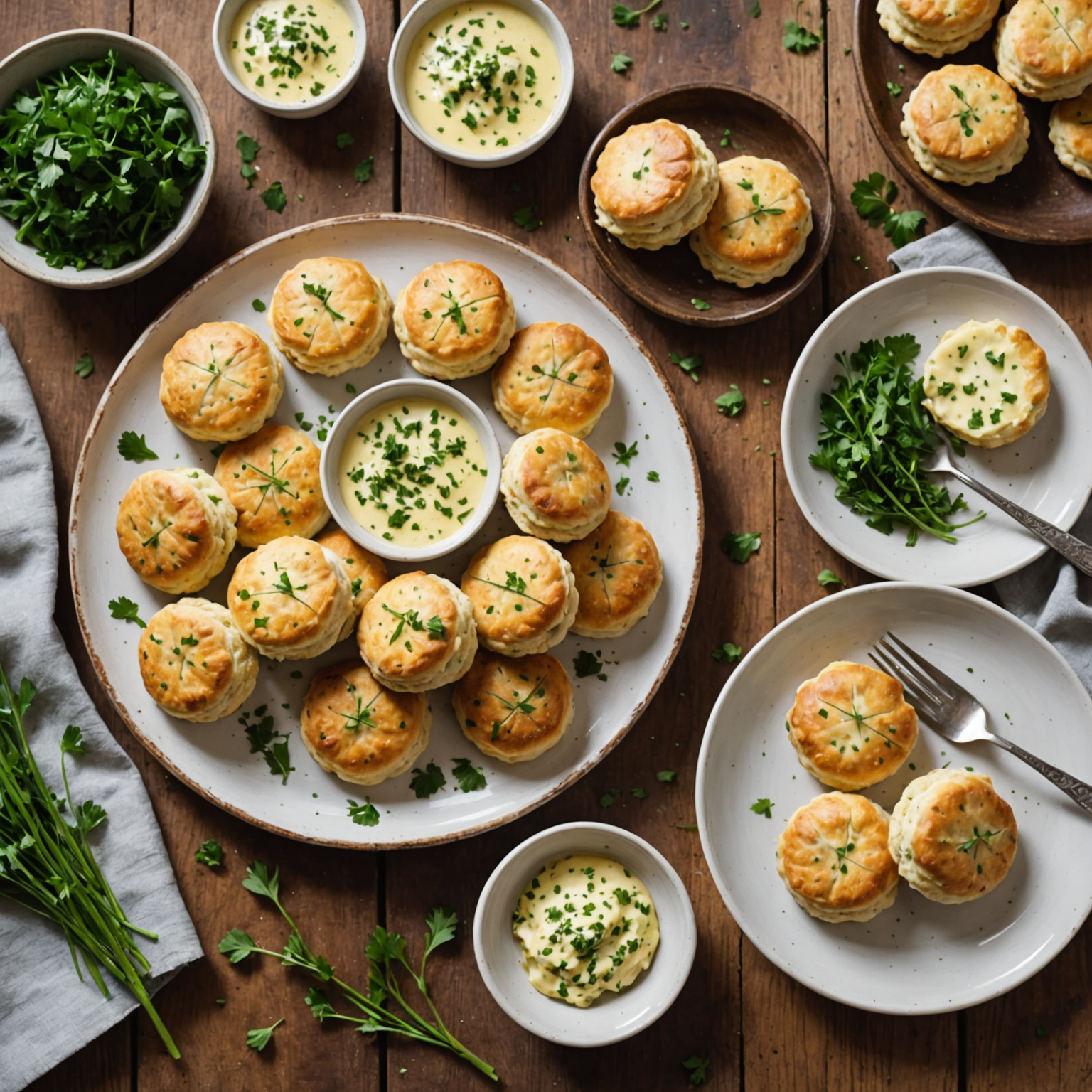 Classic Herb and Cheese Biscuit Bites Recipe with Savory Butter Spread