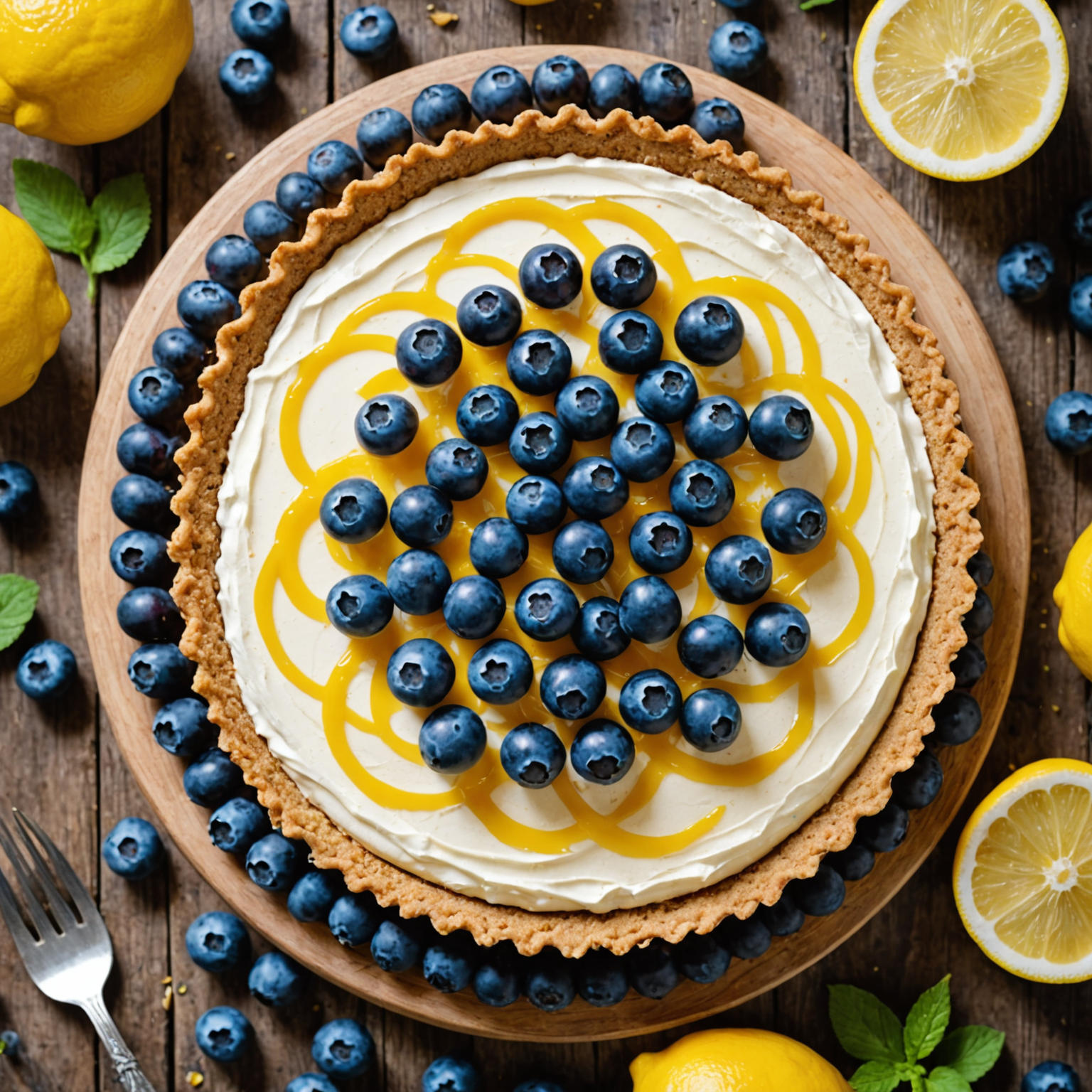 No-Bake Lemon Blueberry Cheesecake Tart with Graham Cracker Crust