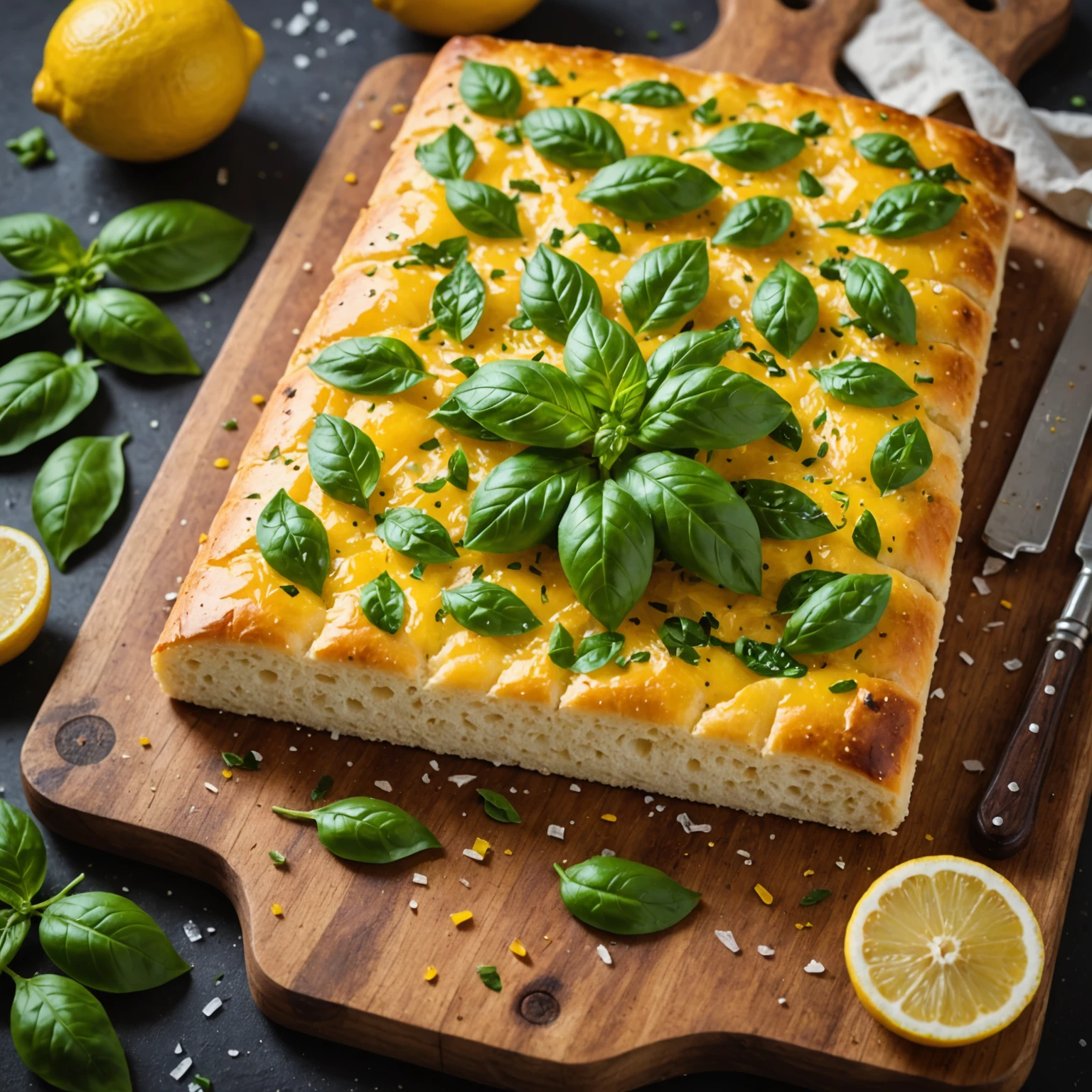 Lemon Basil Focaccia Bread with Olive Oil Drizzle – Easy Beginner's Italian Bread