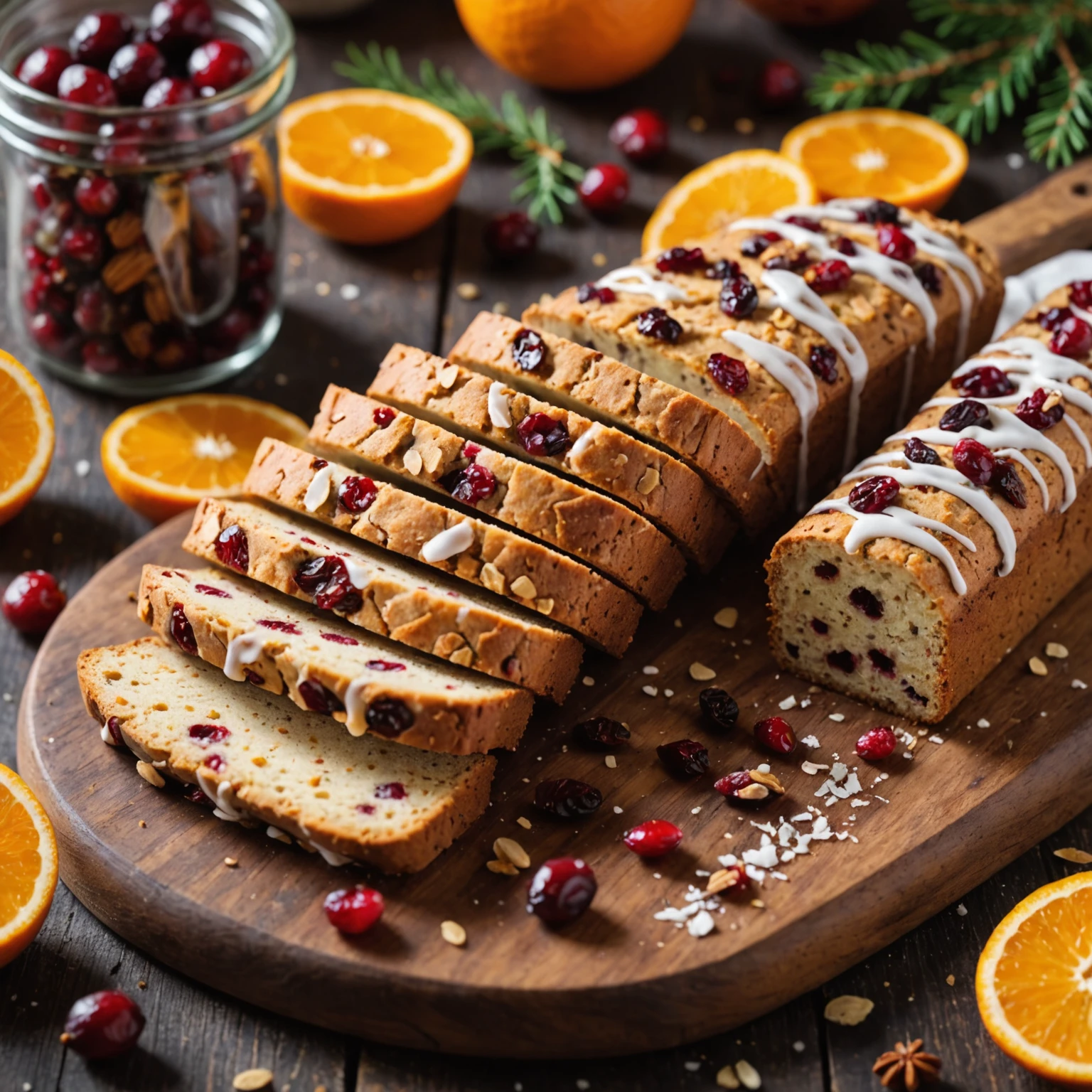 Festive Low-Calorie Cranberry Orange Biscotti with Light Orange Glaze