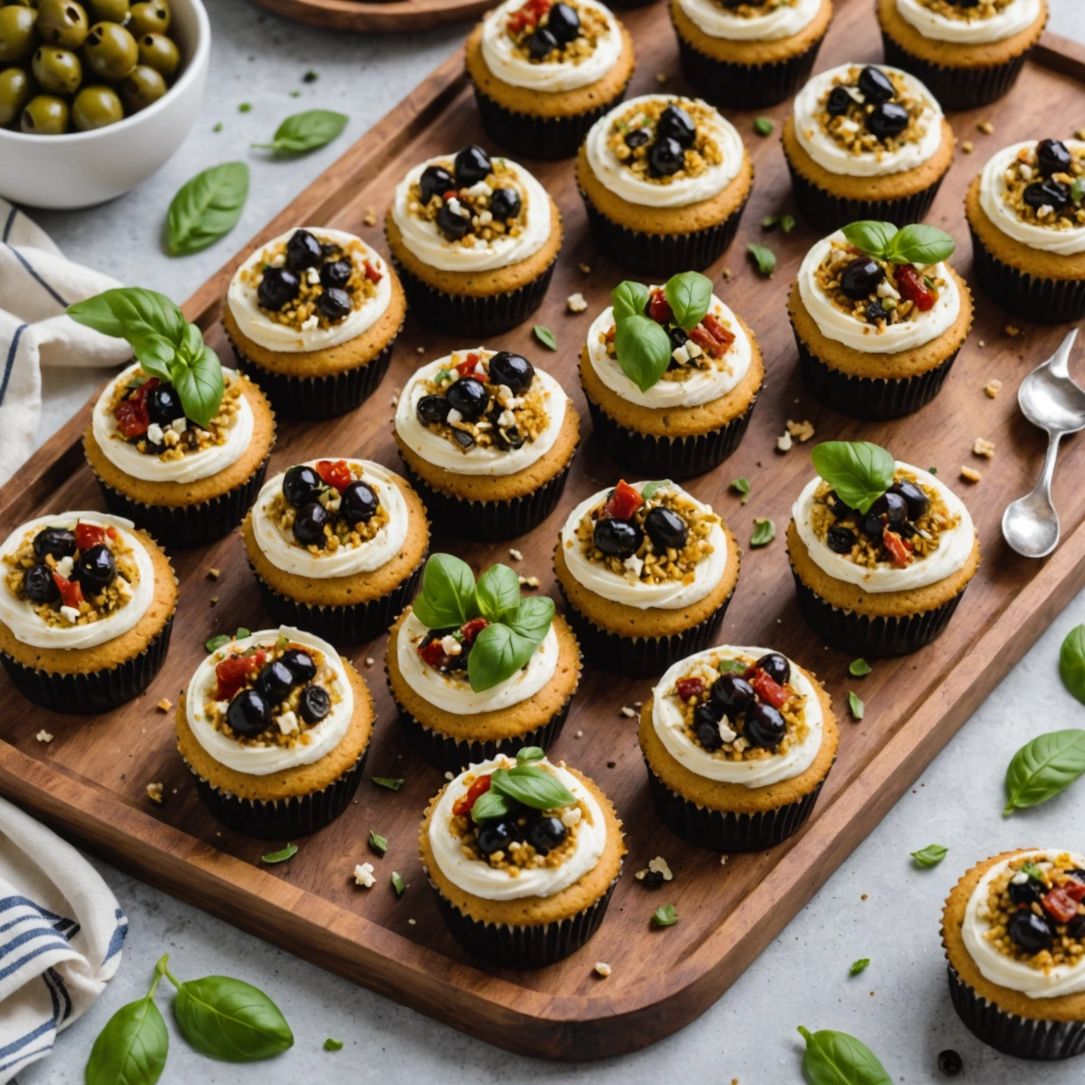 Savory Mediterranean Olive and Sundried Tomato Cupcakes with Easy Vegan Option