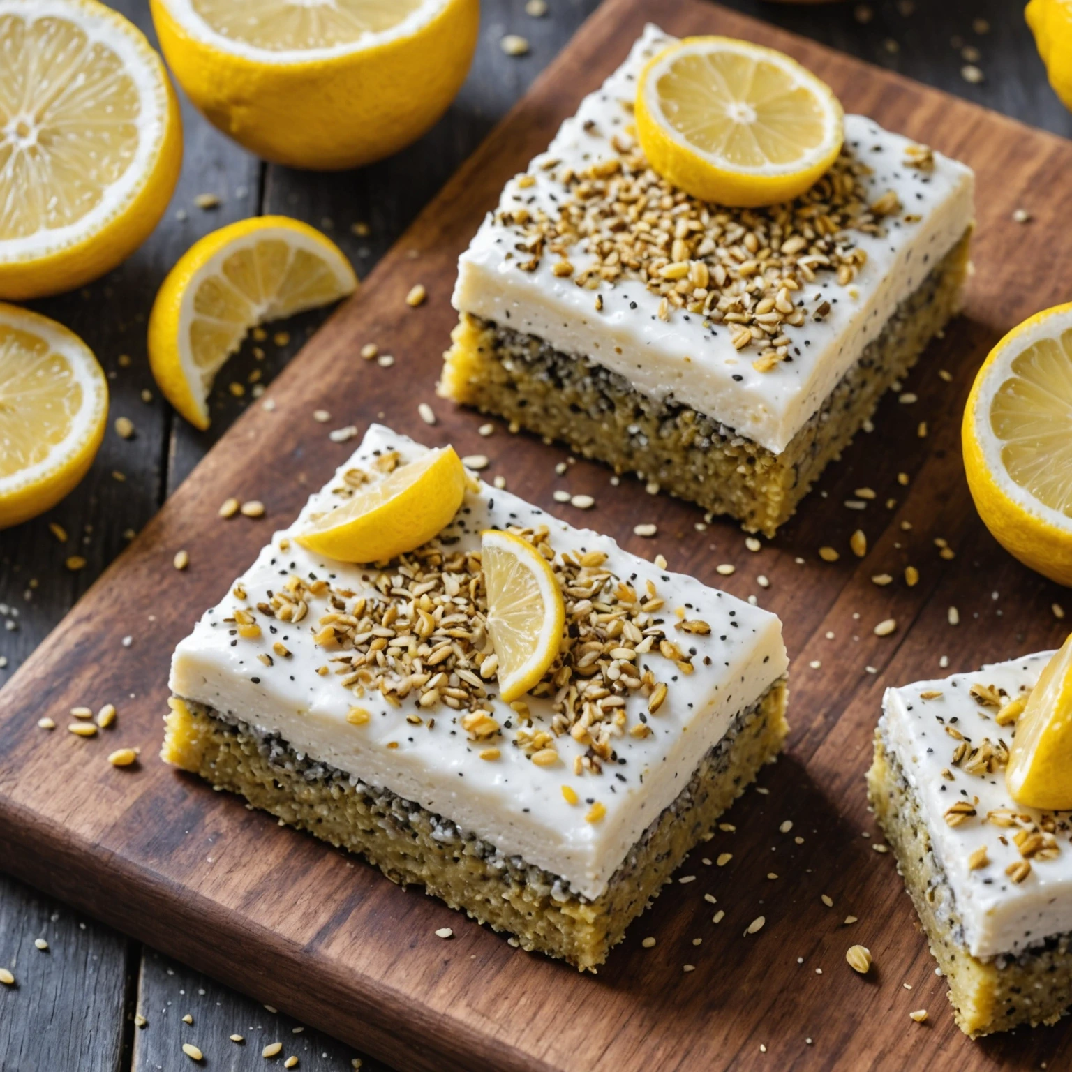 Low-Calorie Vegan Lemon Chia Seed Bars with Creamy Coconut Frosting