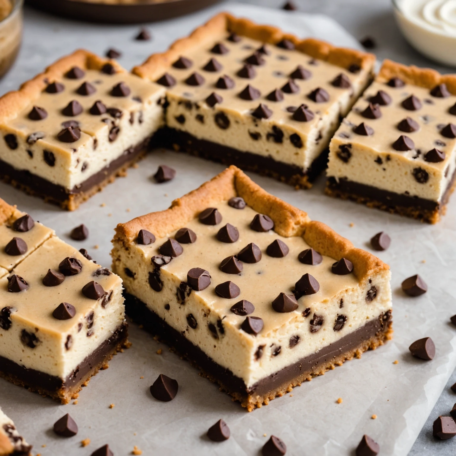 One-Bowl Vegan Chocolate Chip Cookie Dough Cheesecake Bars Recipe