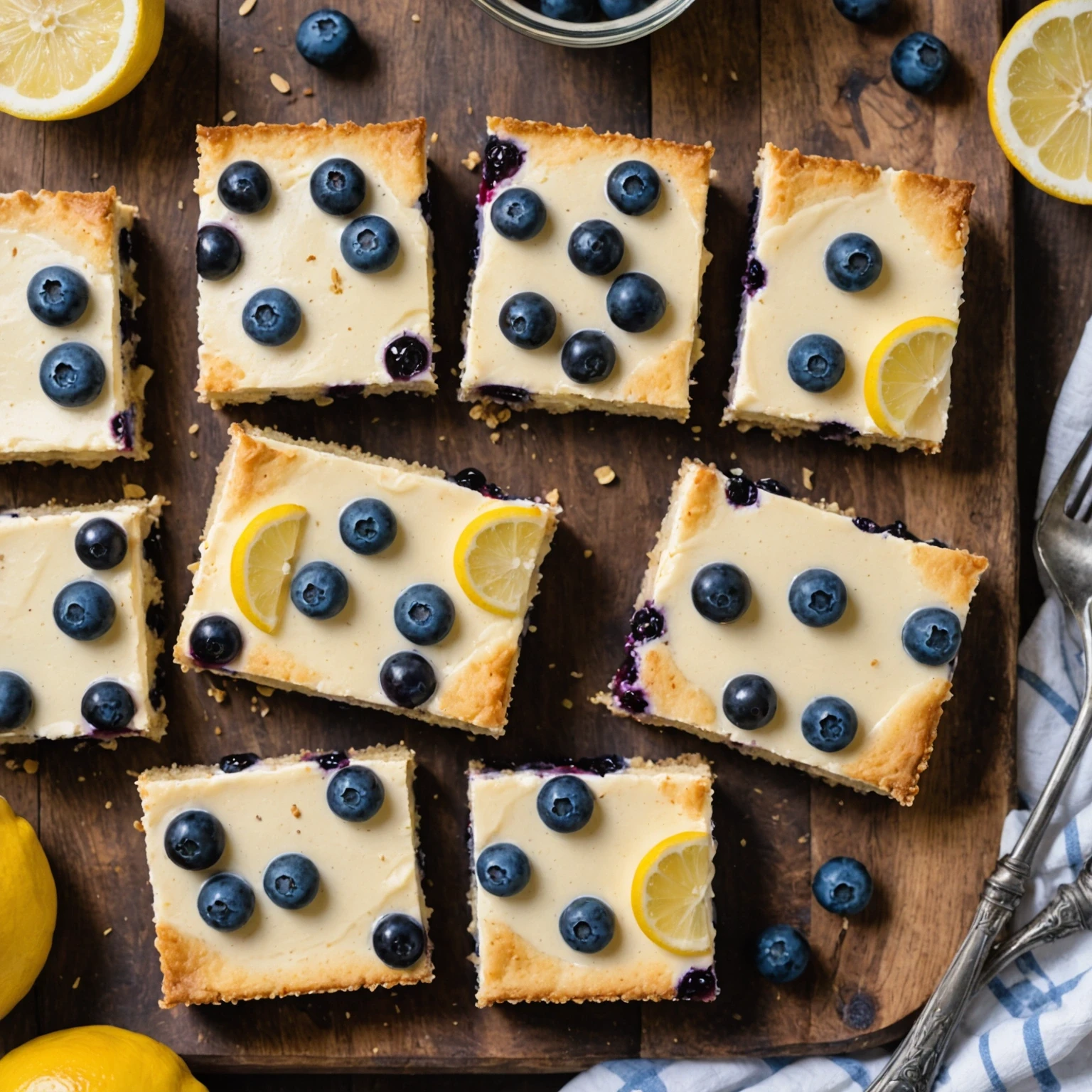 Gluten-Free Lemon Blueberry Cheesecake Bars with Almond Crust and Aquafaba Topping