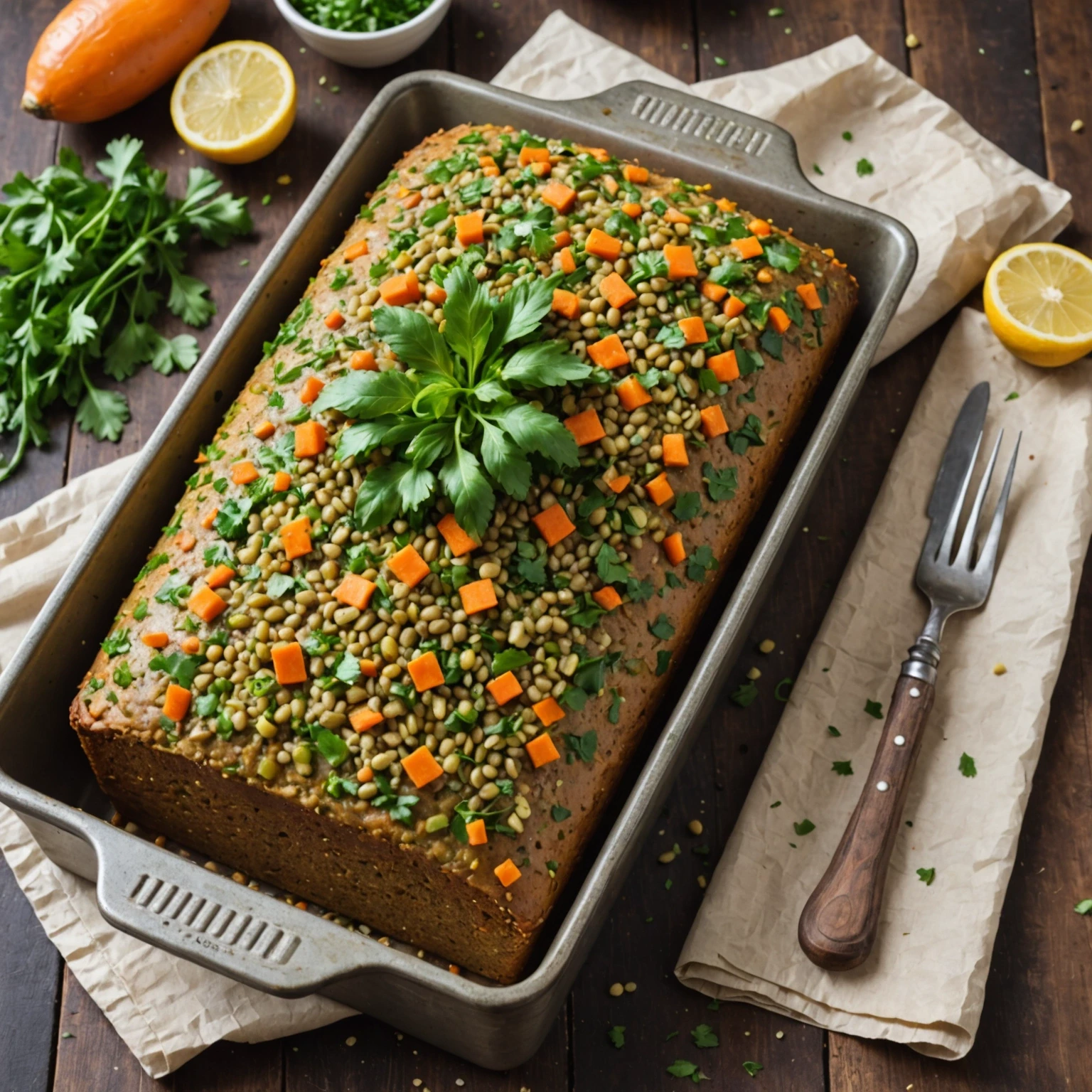 One-Bowl Spiced Lentil and Vegetable Savory Loaf with Herb Glaze - Easy Healthy Baking