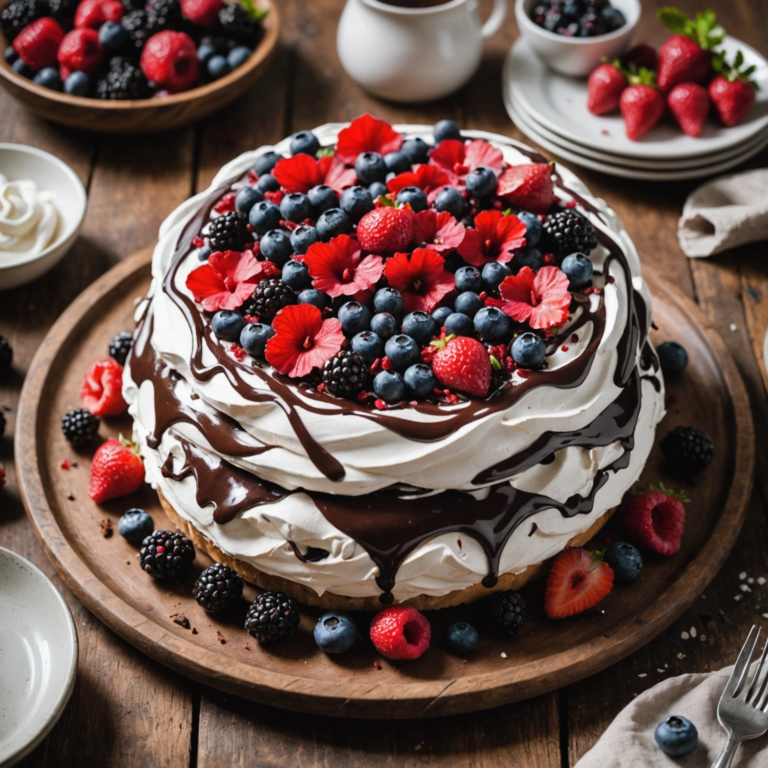 Chocolate Hibiscus Pavlova with Fresh Berries and Citrus Cream Recipe - Easy Healthy Baking