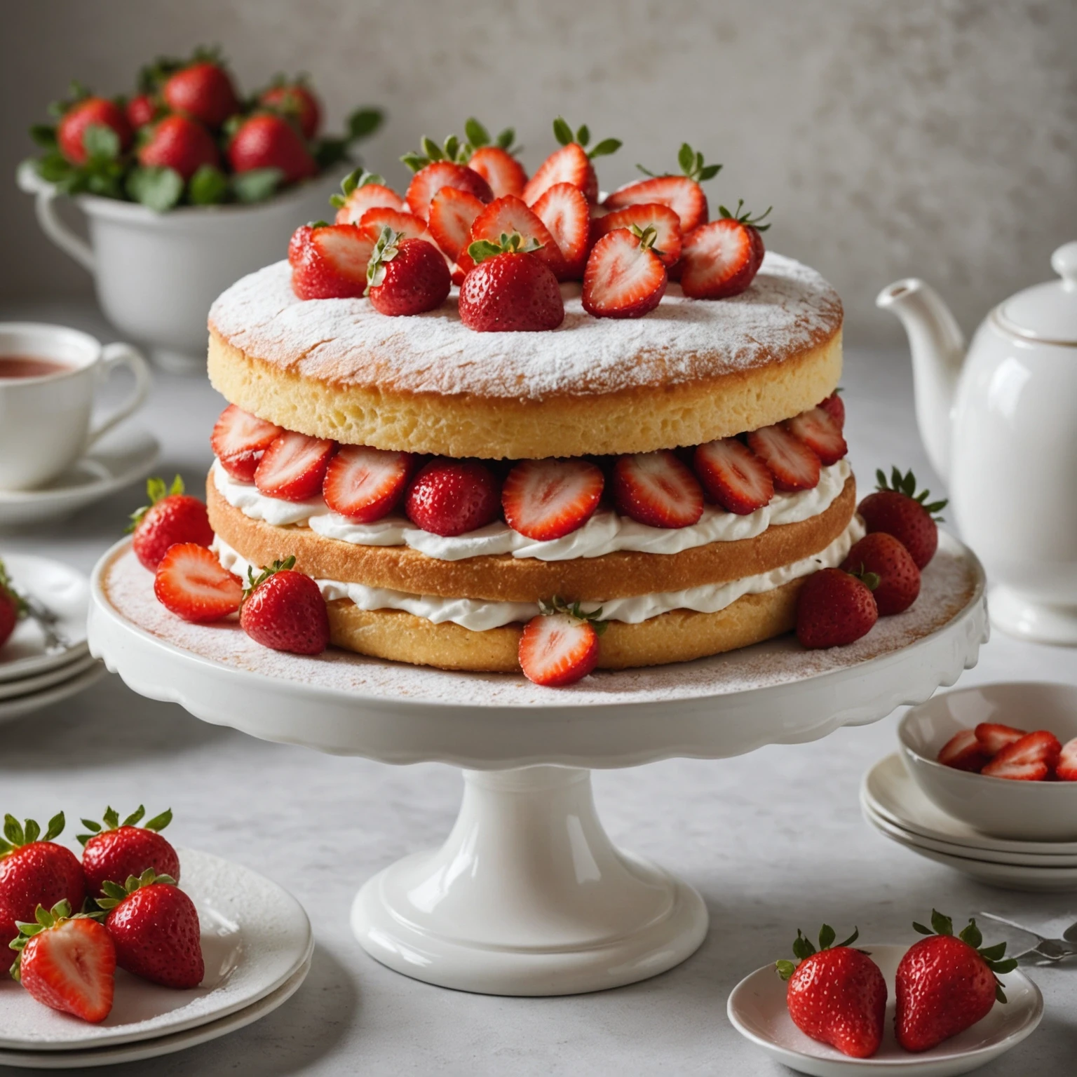 Classic British Victoria Sponge Cake Recipe with Whipped Cream & Fresh Strawberries