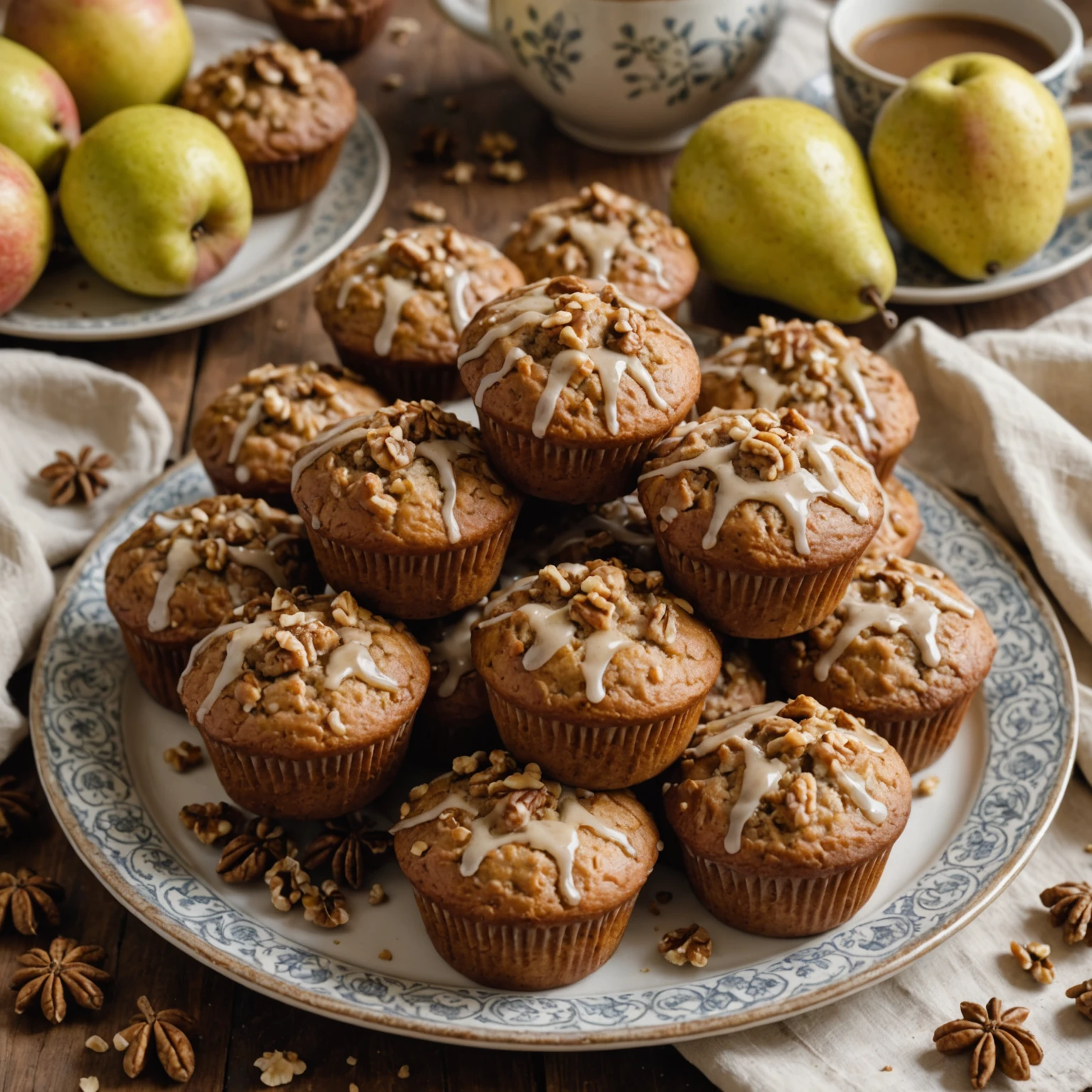 Winter-Spiced Pear and Walnut Muffins with Maple Glaze Recipe