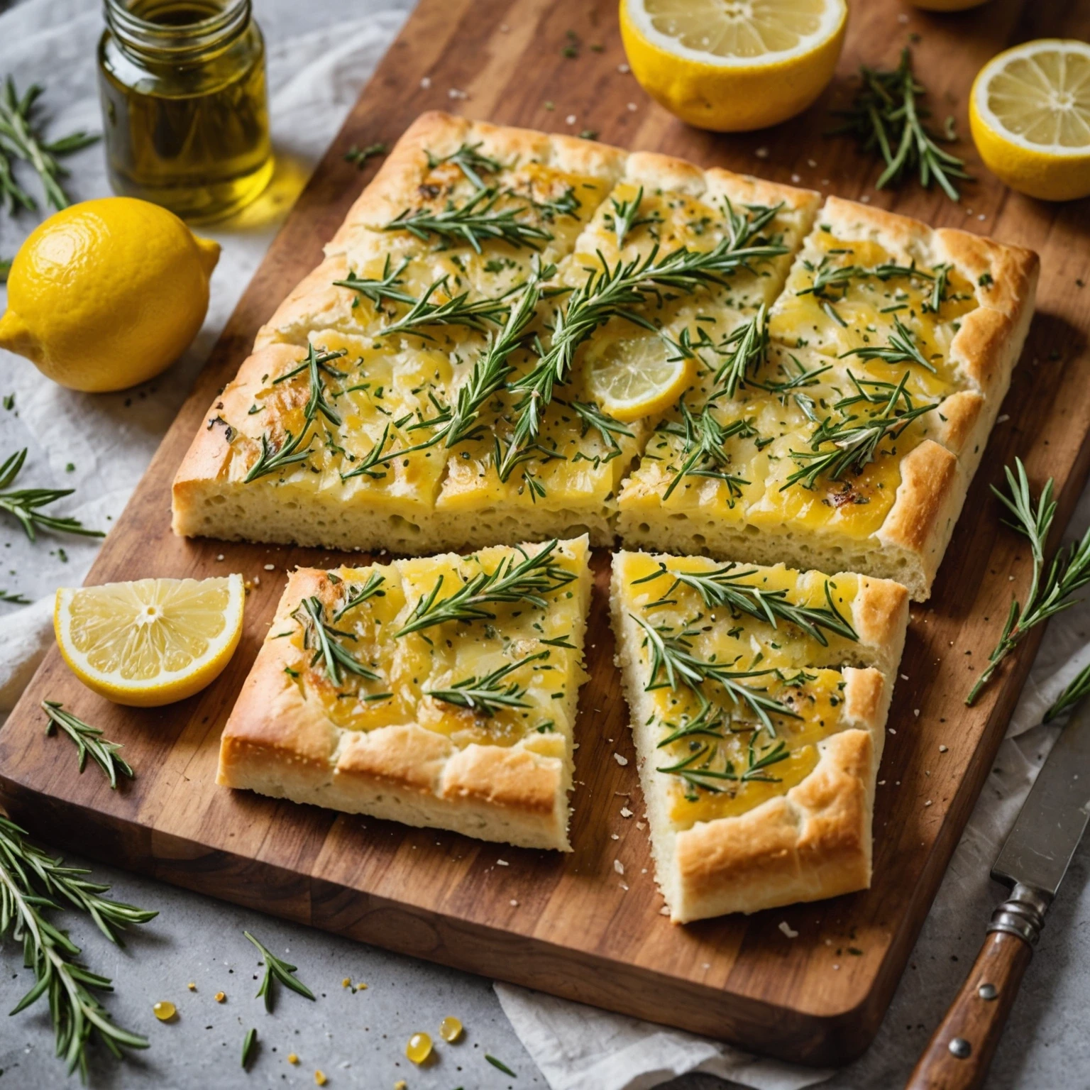 Light Lemon Herb Focaccia with Rosemary and Sea Salt – Easy Low-Calorie No-Knead Italian Bread