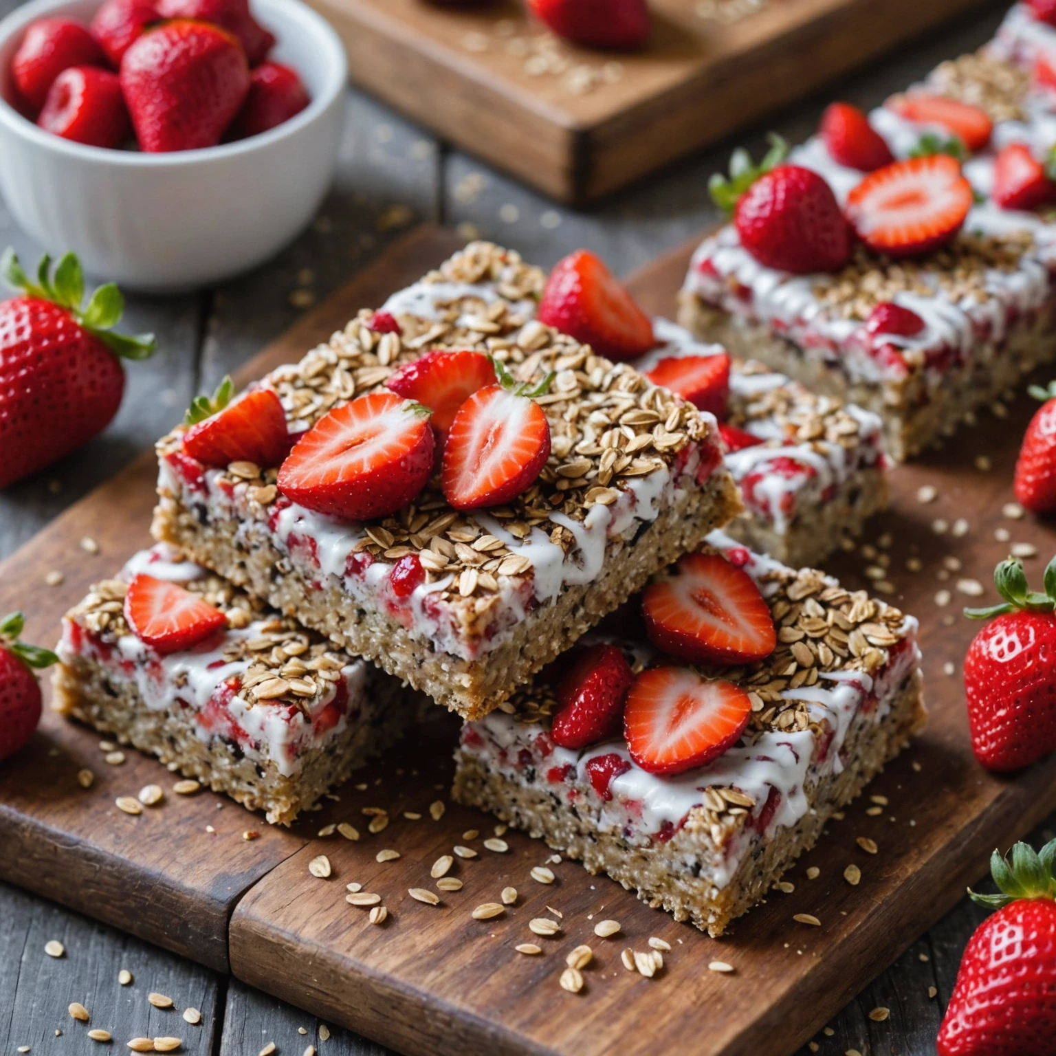 No-Bake Vegan Strawberry Chia Seed Breakfast Bars with Coconut Yogurt Drizzle