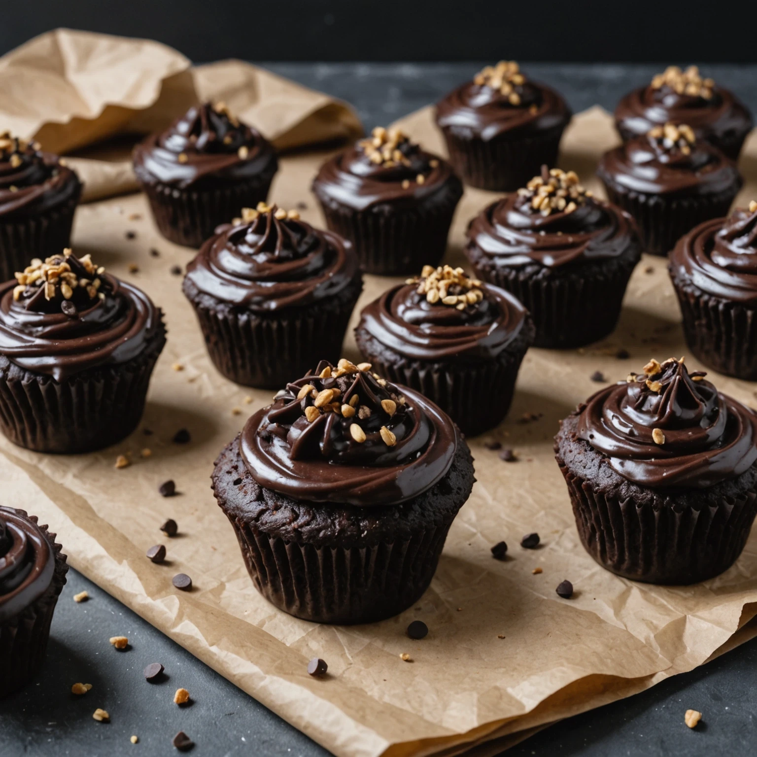Whole-Grain Vegan Black Bean Brownie Cupcakes with Chocolate Ganache