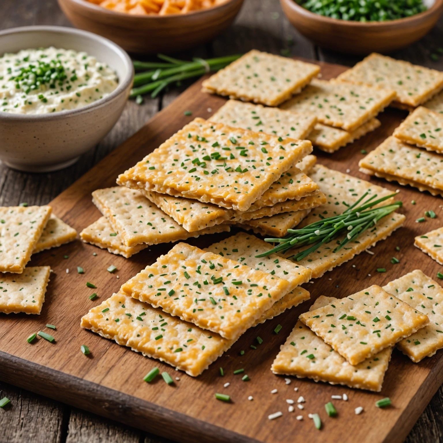Whole-Grain Savory Cheese and Chive Crackers with Nut-Free Sesame Seeds