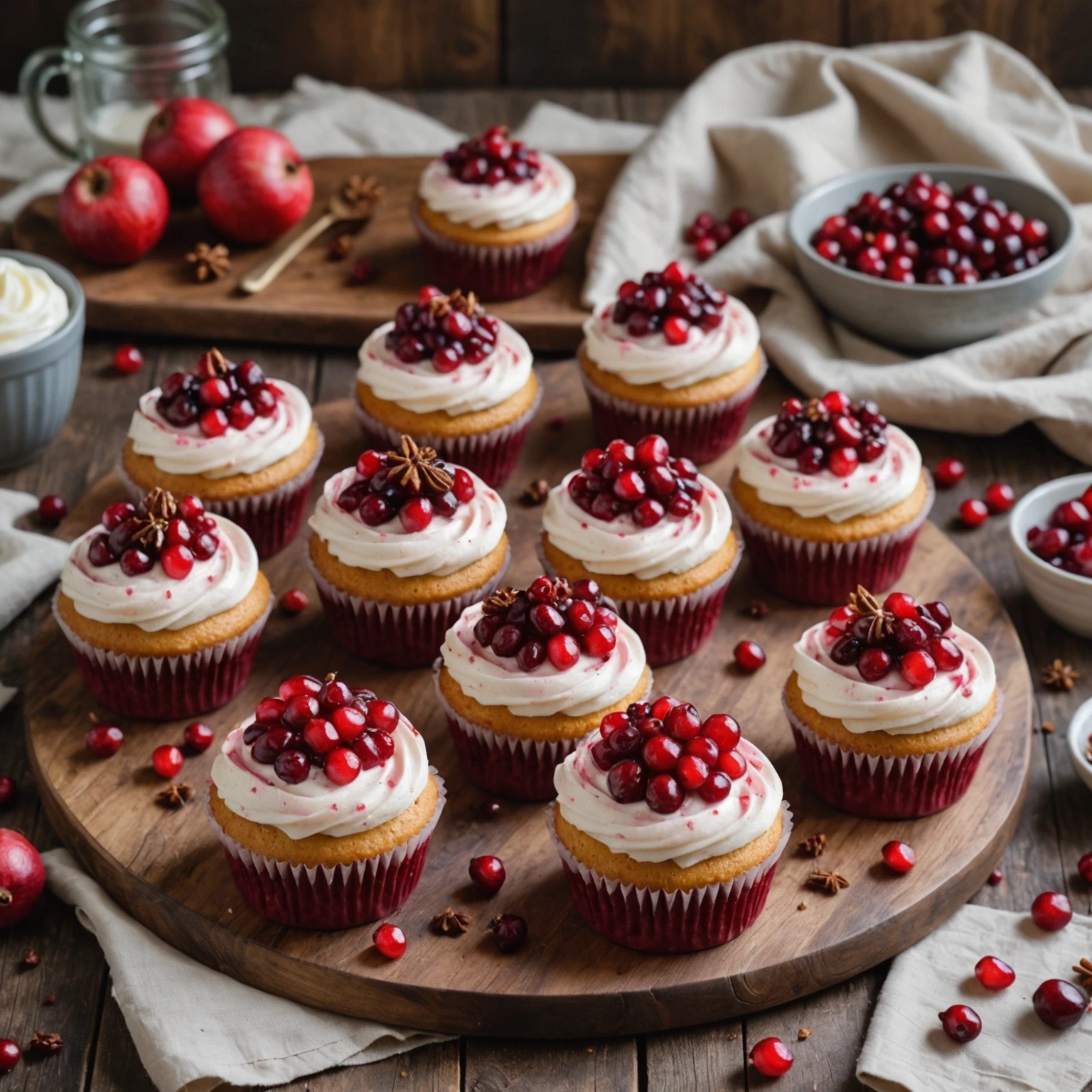 Light Winter Cranberry Pomegranate Cupcakes with Low-Calorie Frosting | Easy Beginner Recipe