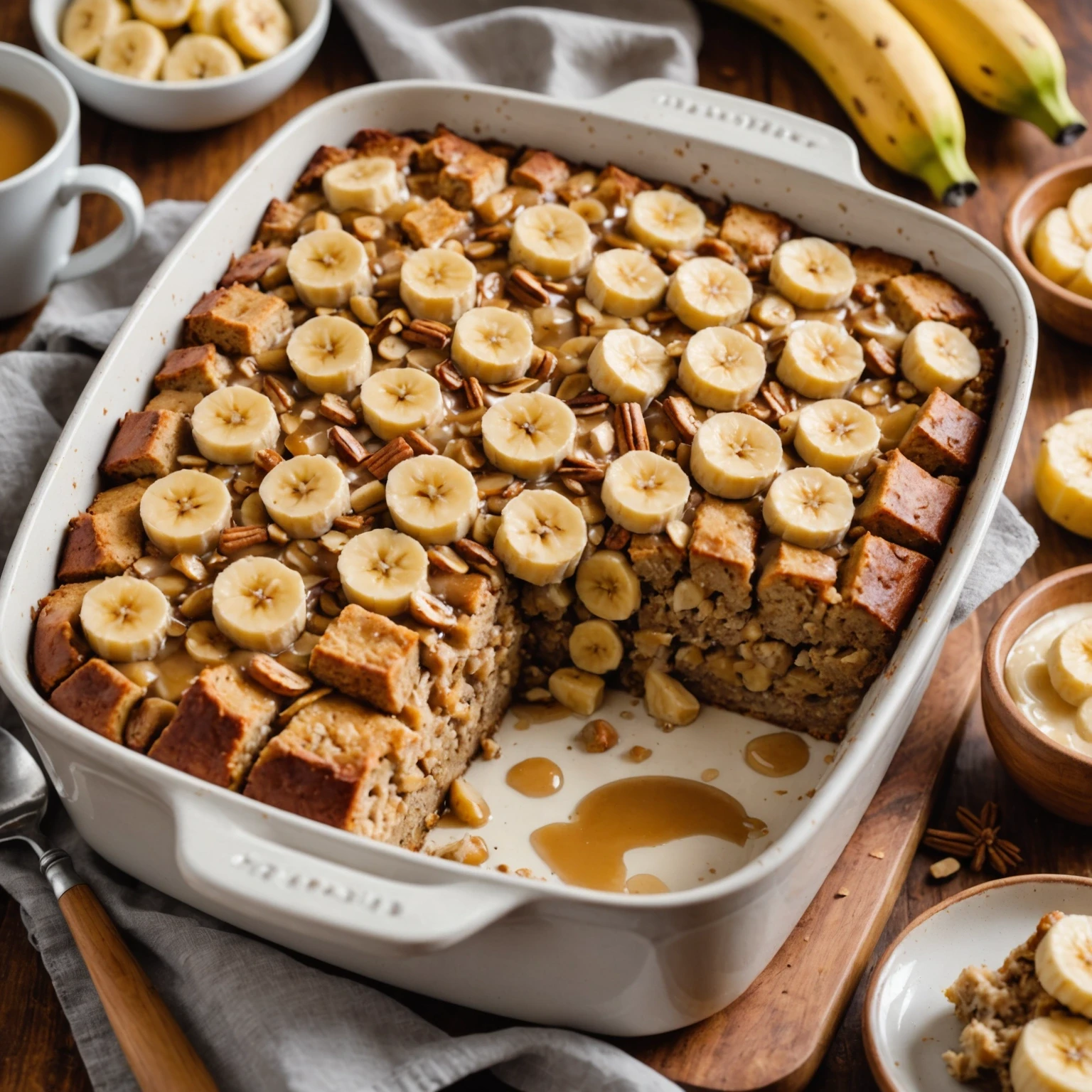 Vegan Banana Bread Pudding with Cinnamon Maple Sauce
