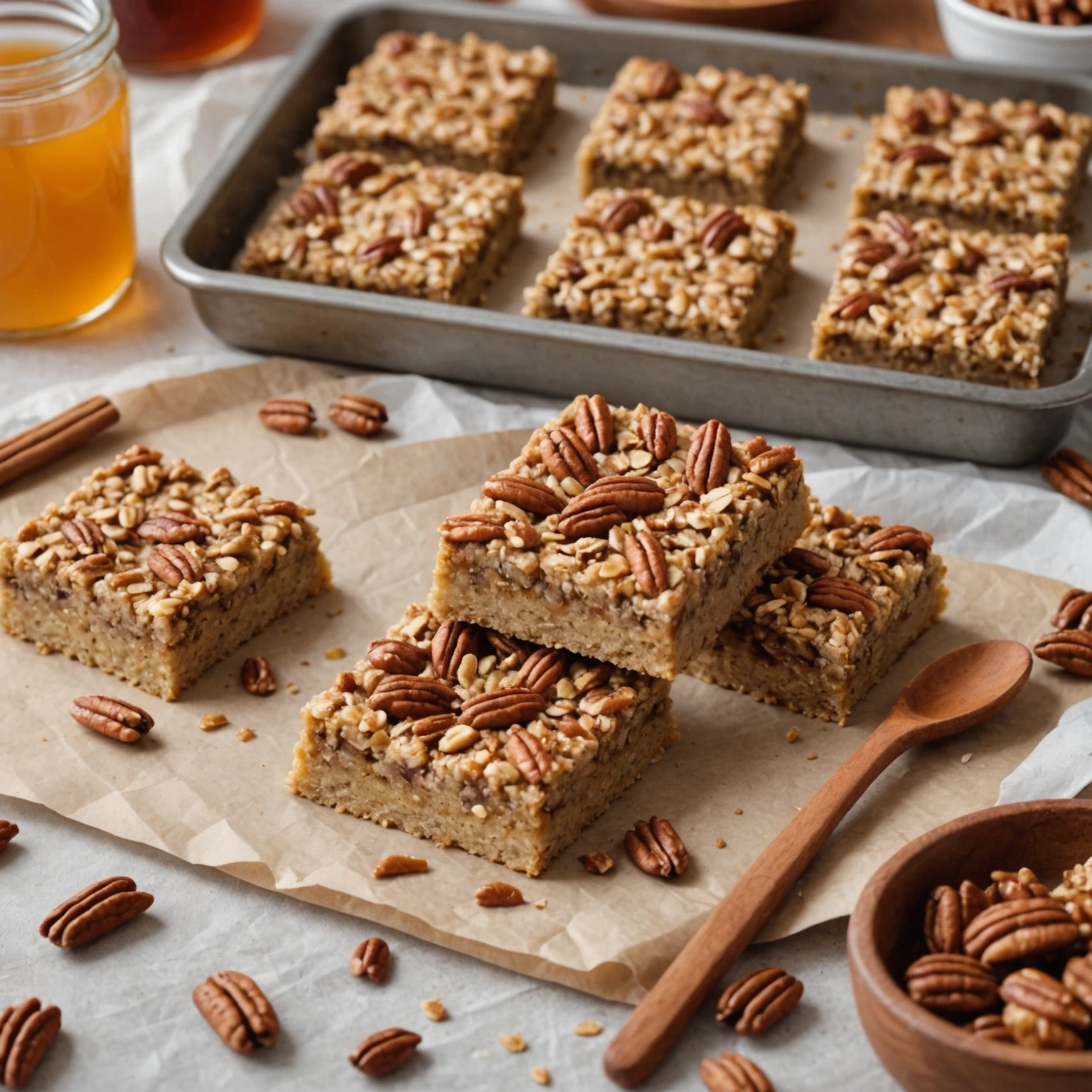 Whole-Grain Maple Pecan Breakfast Porridge Bars with Cinnamon | Easy Low-Sugar Morning Bake