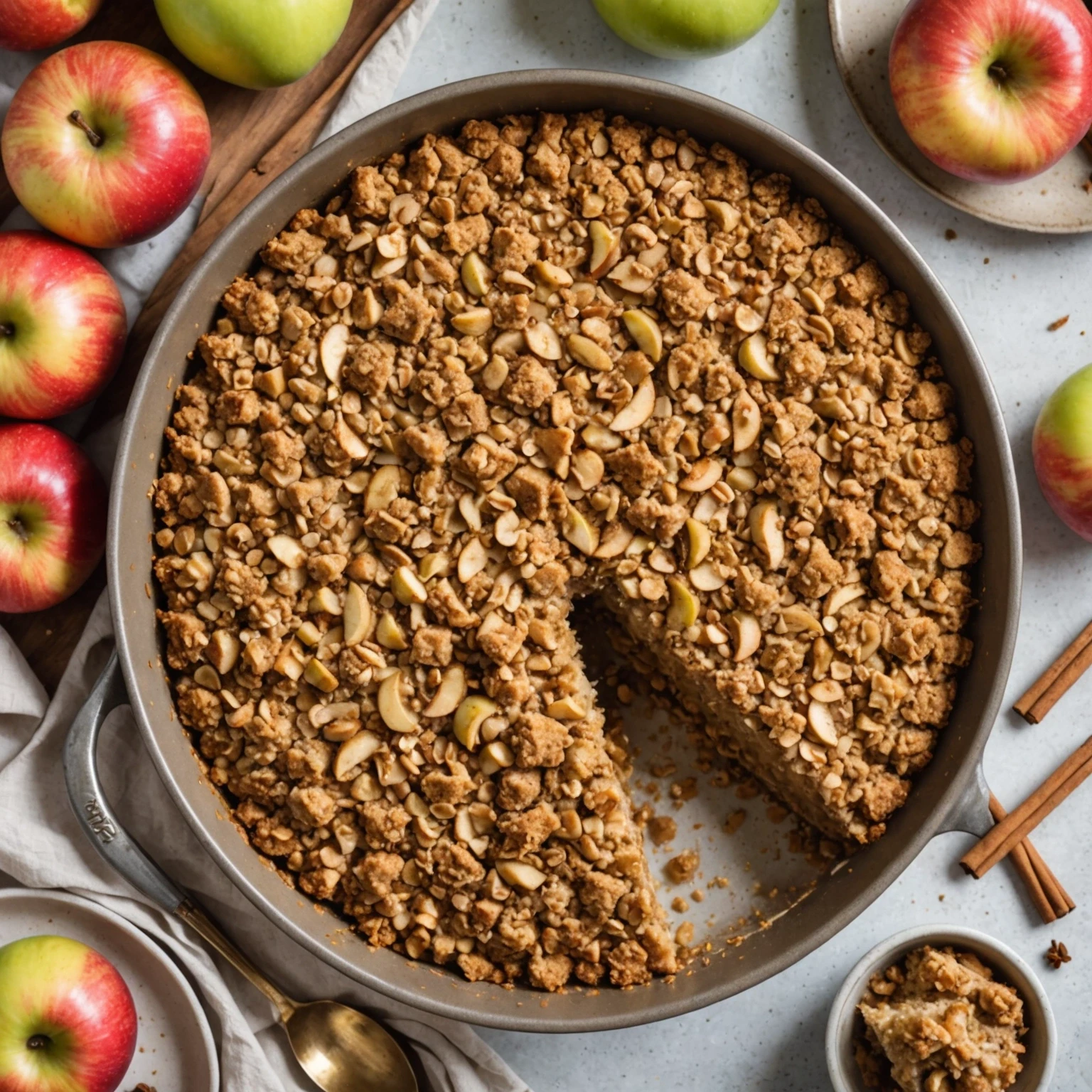 Easy One-Bowl Rustic Apple Crisp Cake with Cinnamon Streusel Topping