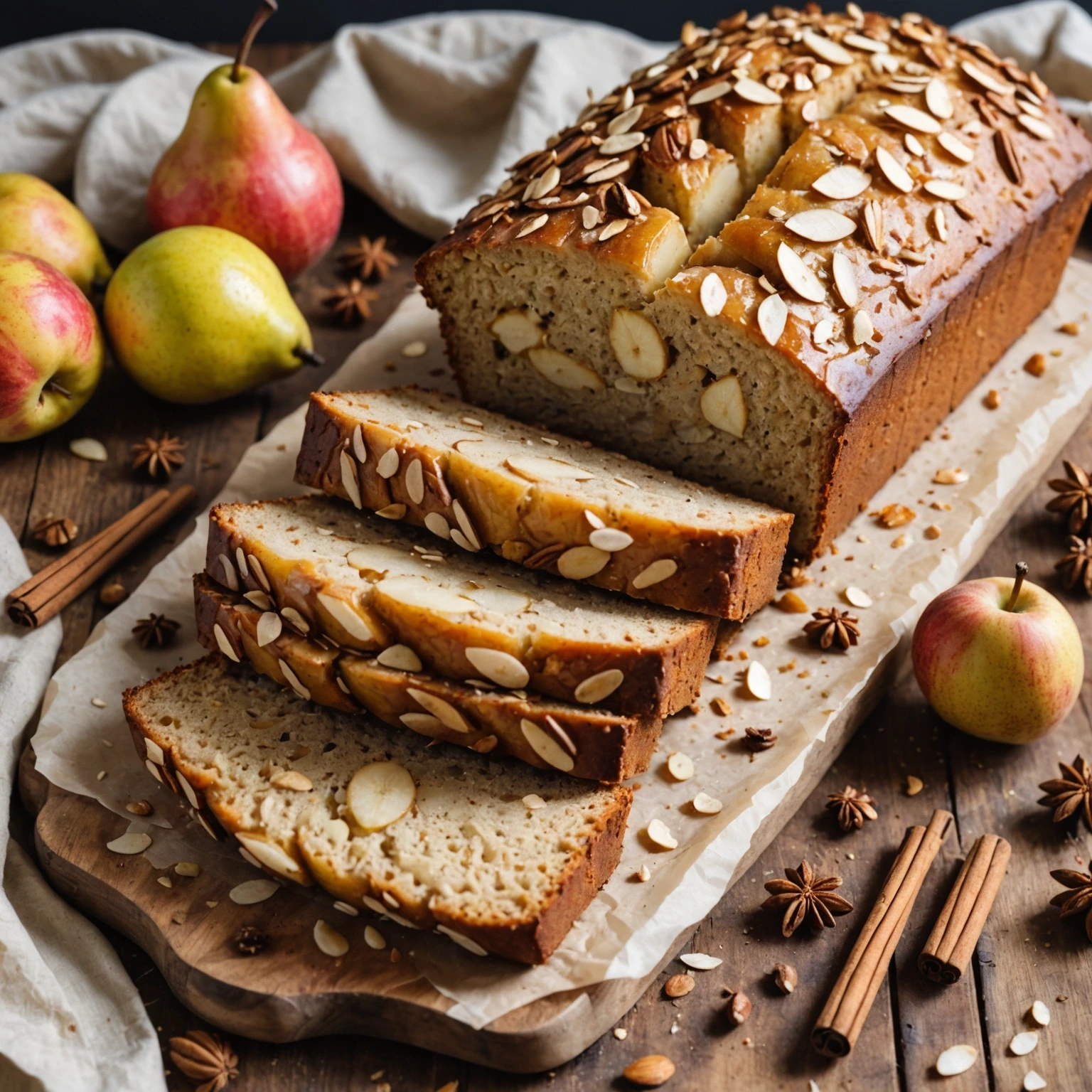Gluten-Free Winter Spice Pear and Almond Loaf with Maple Drizzle