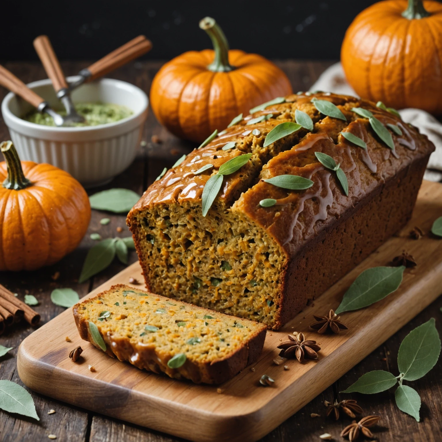 Light Whole-Grain Pumpkin Sage Muffin Loaf with Maple Drizzle – Easy Fall Quick Bread Recipe