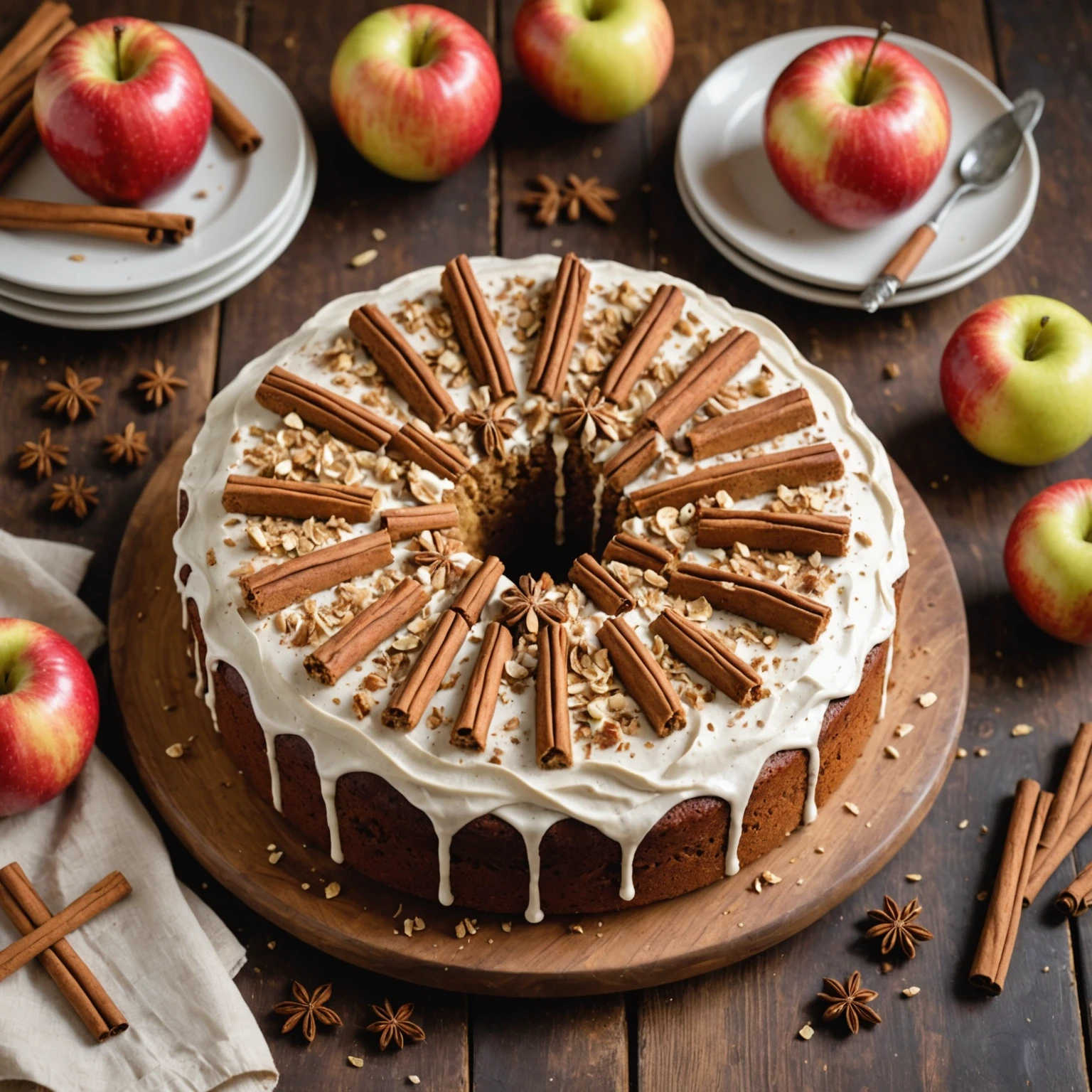 Easy Whole-Grain Spiced Apple Cake with Low-Calorie Cinnamon Cream Frosting Recipe