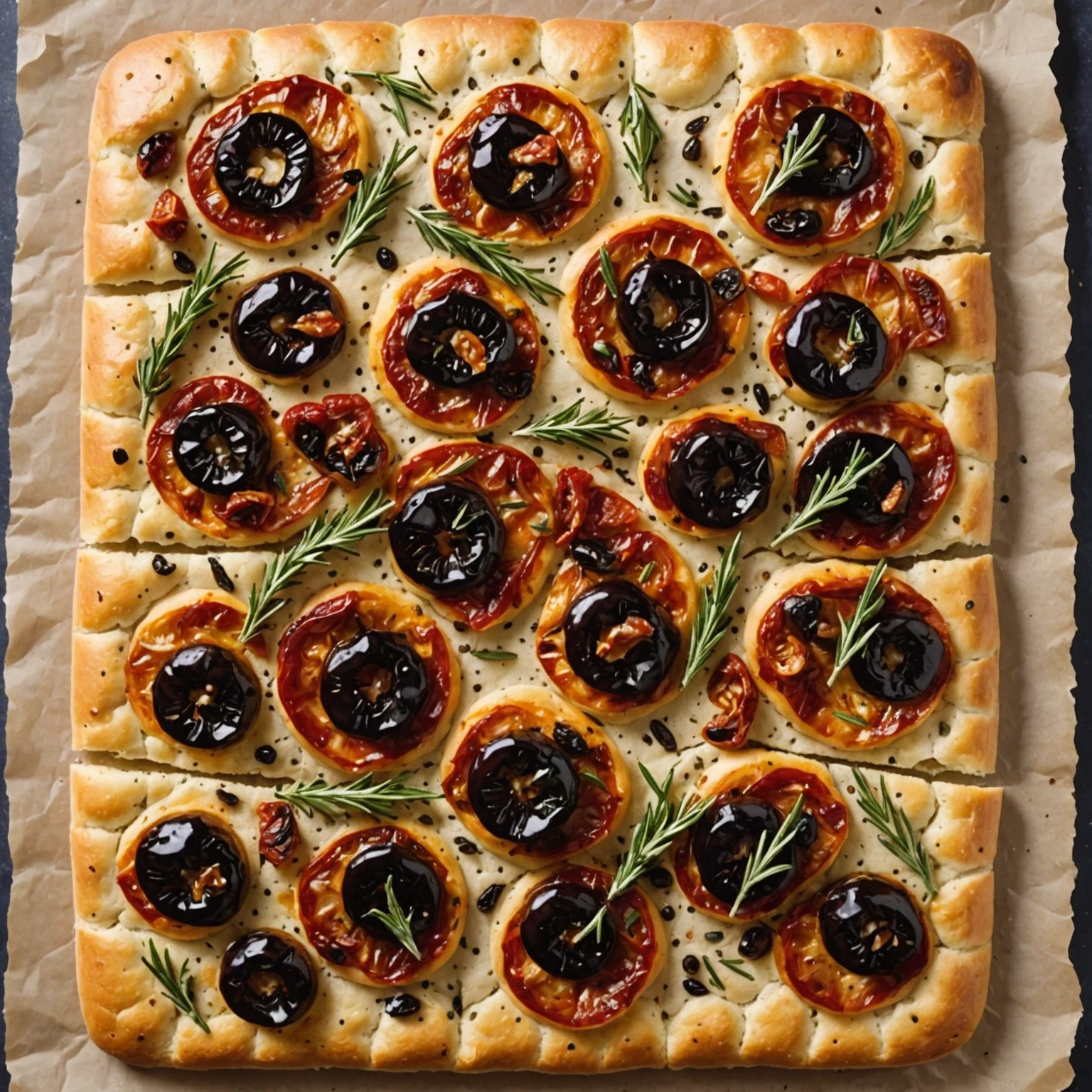 Easy No-Knead Sun-Dried Tomato and Black Olive Rosemary Focaccia Bread