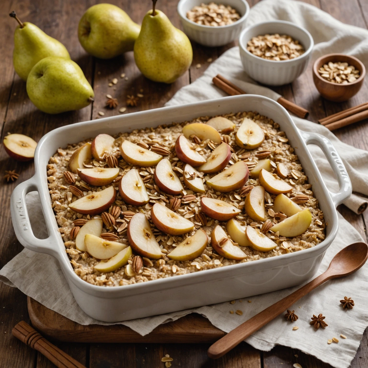 Rustic Spiced Pear and Ginger Overnight Oats Bake – Easy Healthy Breakfast Recipe