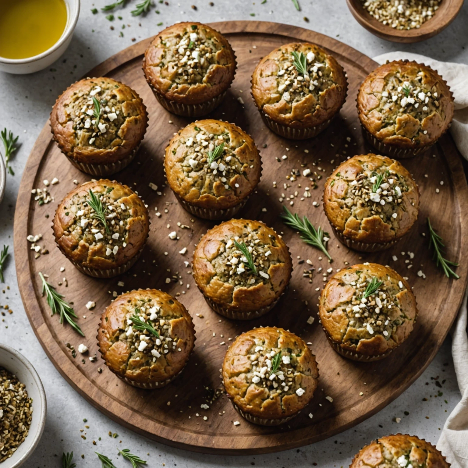 Savory Za'atar and Feta Breakfast Muffins with Olive Oil Drizzle