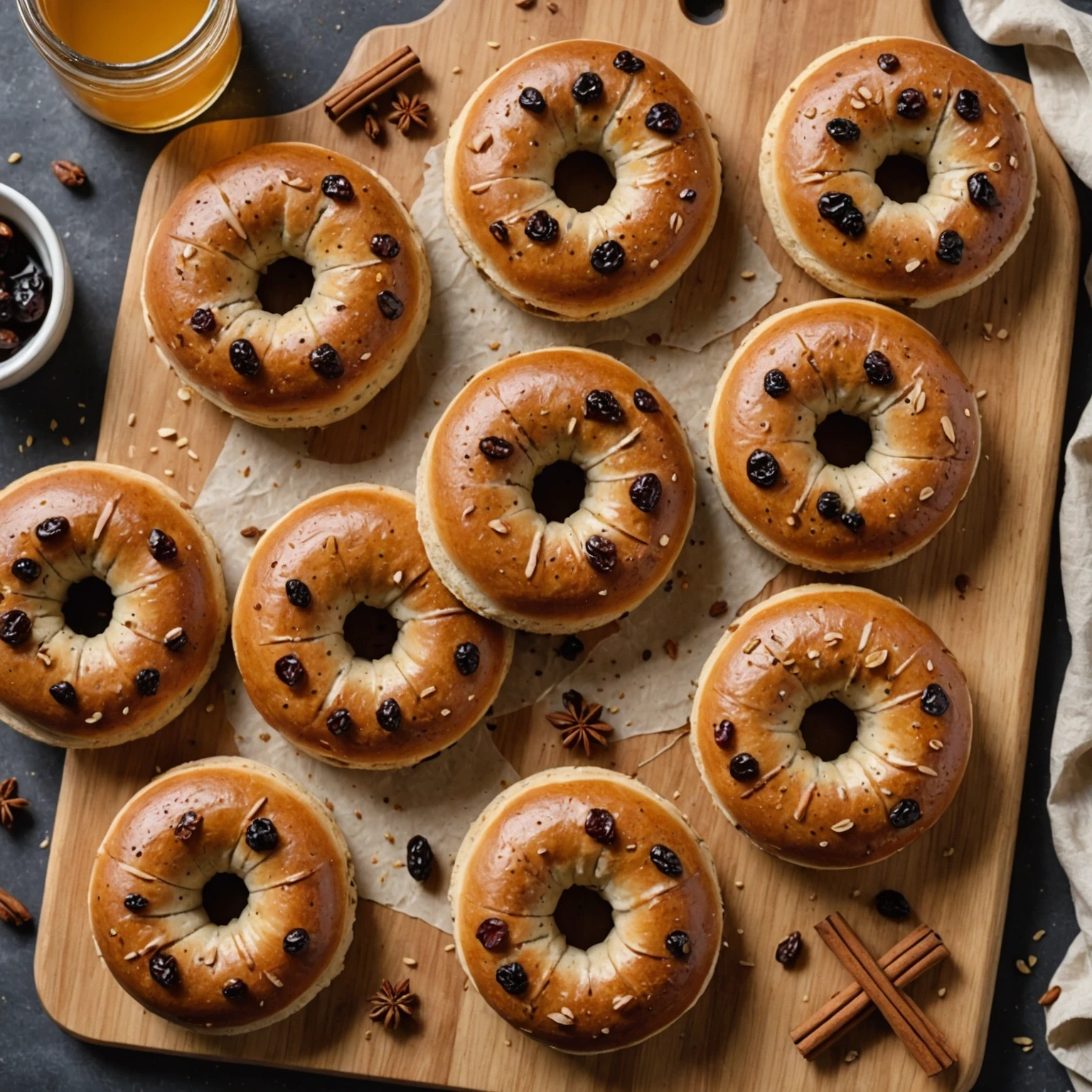 No-Knead Whole-Grain Cinnamon Raisin Soft Bagels with Honey Glaze – Beginner-Friendly Recipe