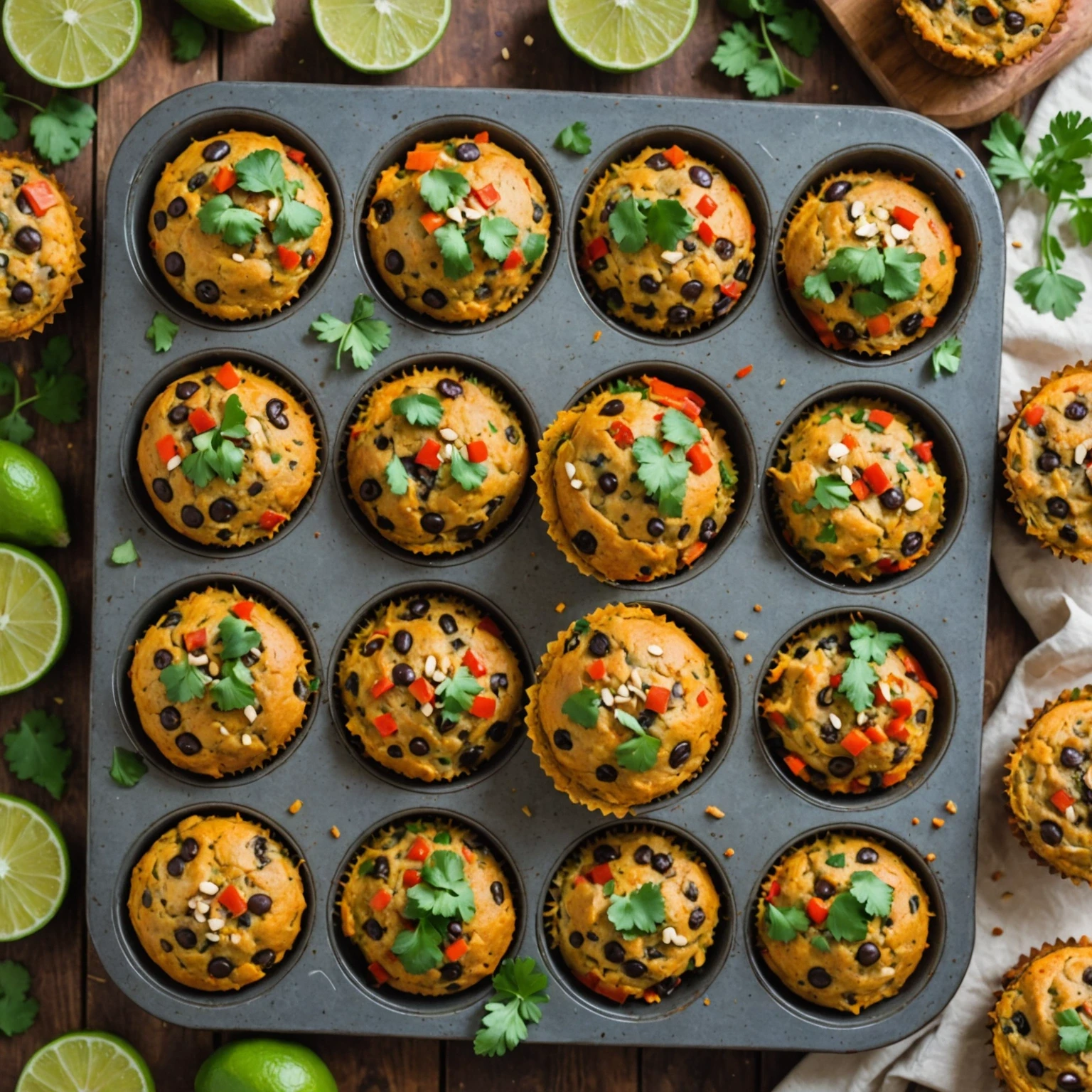 Hearty Vegan Sweet Potato and Black Bean Savory Muffins with Cilantro Lime