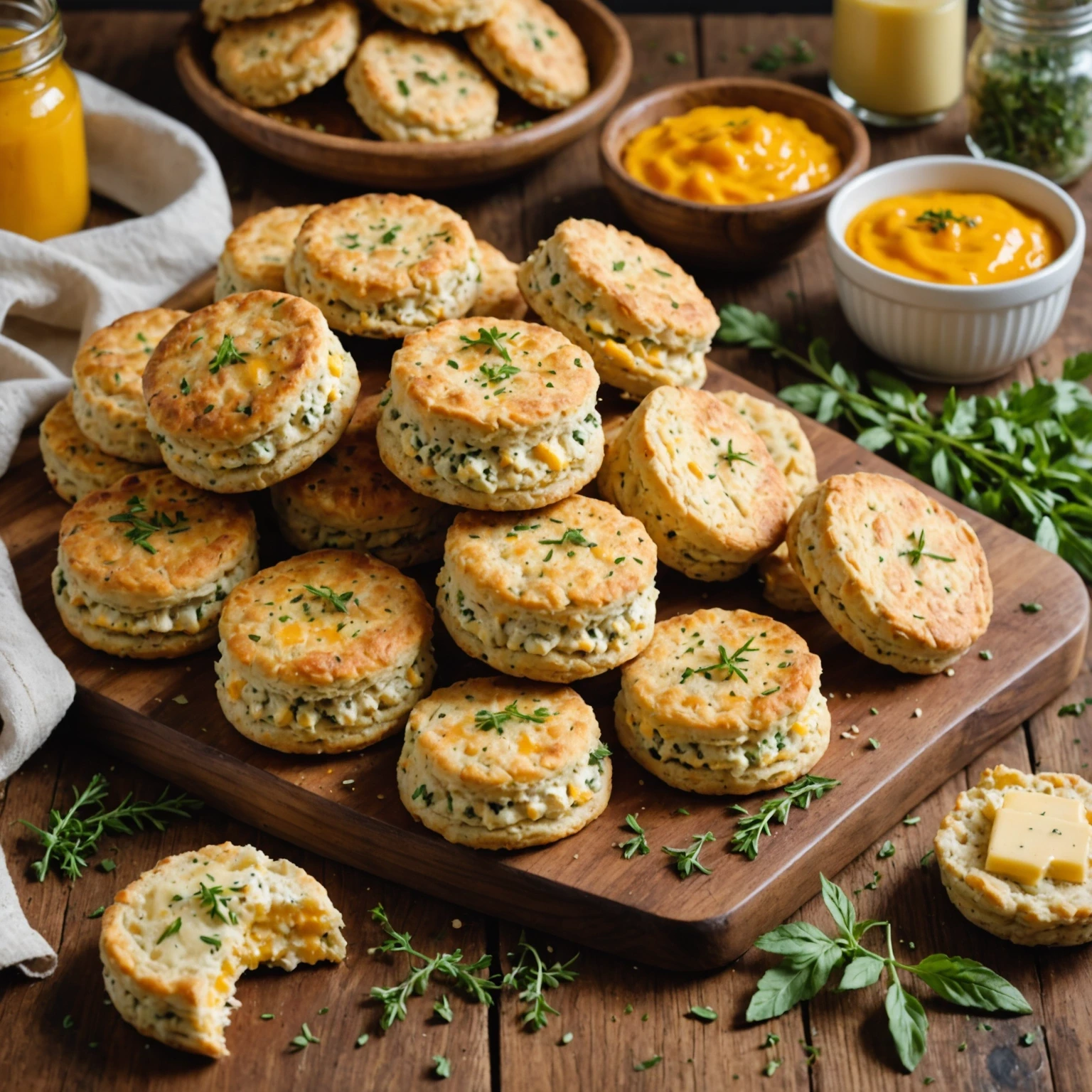 Whole-Grain Savory Herb and Cheese Biscuits with Vegan Butter Option
