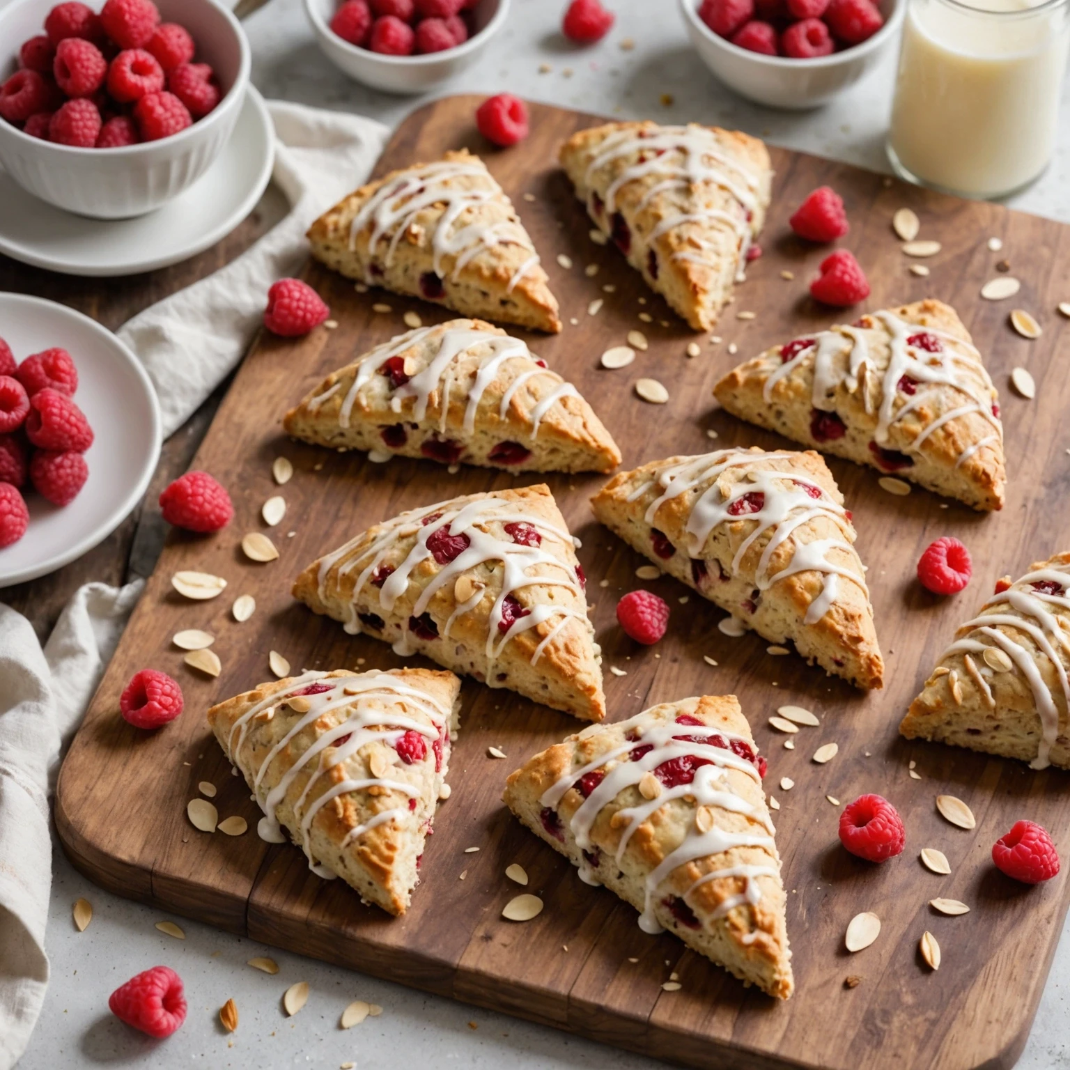 Easy One-Bowl Raspberry Almond Scones with Light Almond Glaze