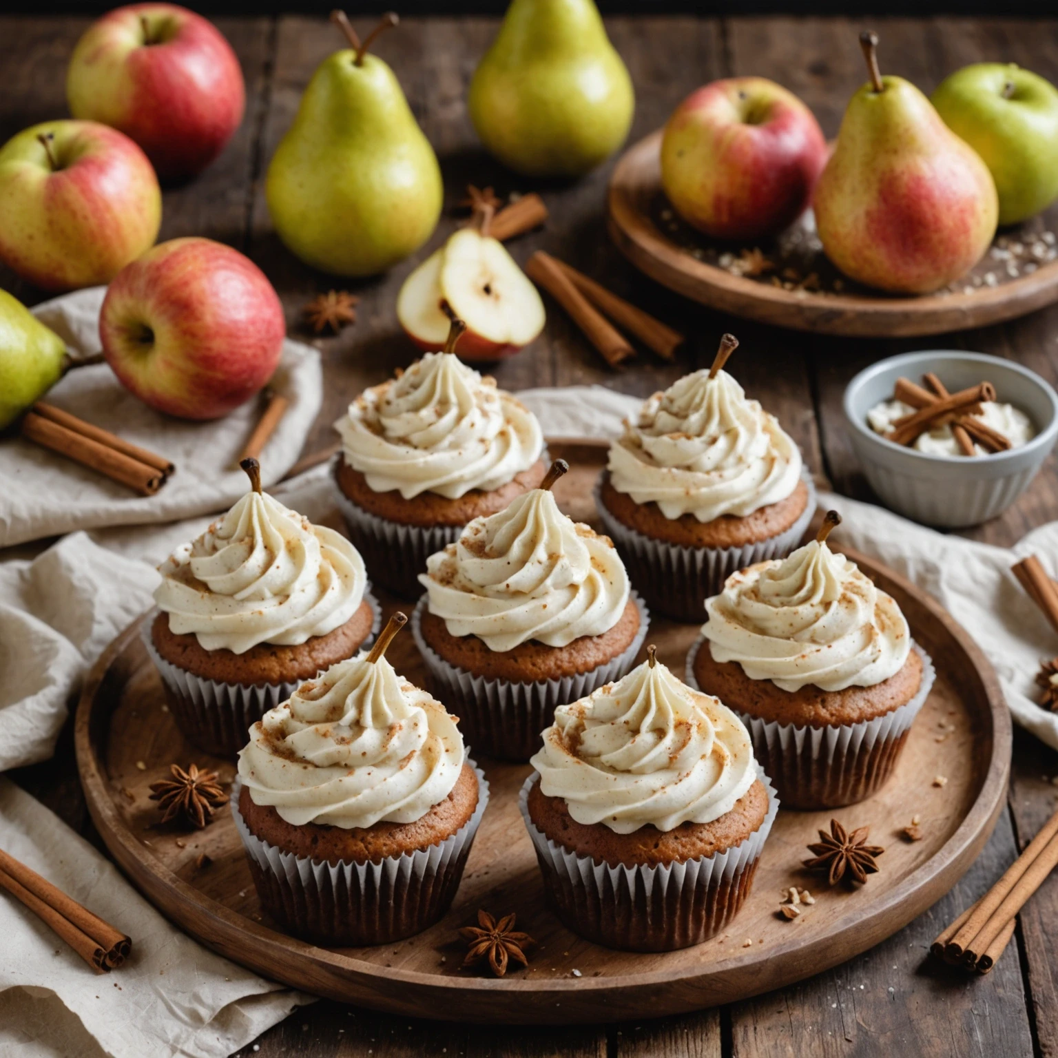Low-Calorie Spiced Pear and Ginger Cupcakes with Cinnamon Frosting
