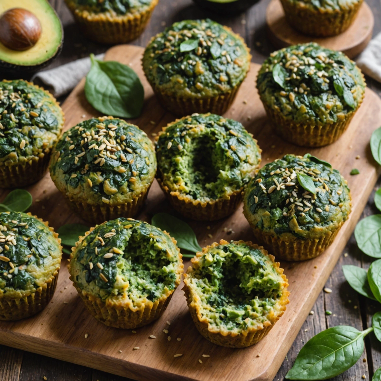 Healthy Vegan Avocado and Spinach Muffins with Chia Seeds