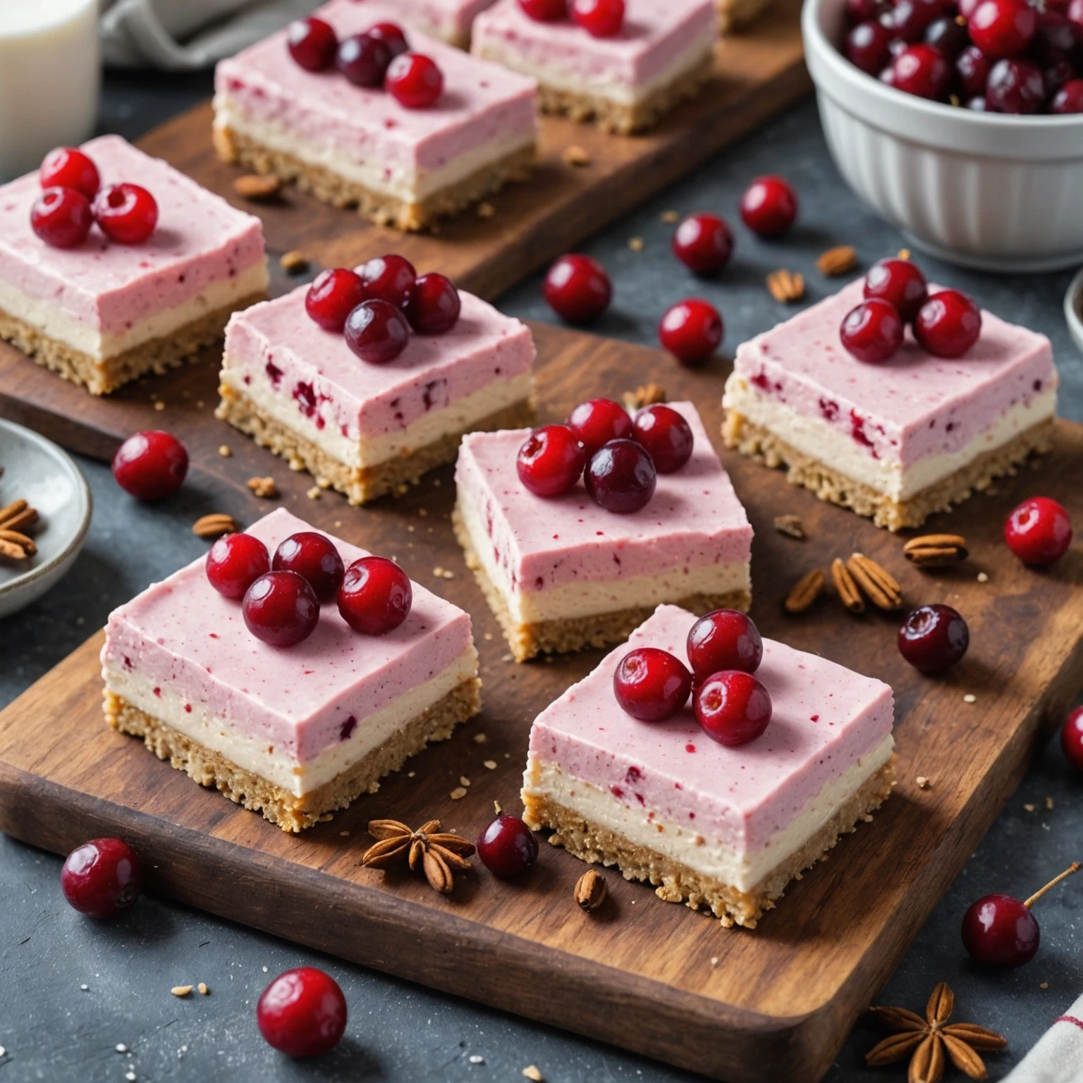 No-Bake Low-Calorie Winter Cranberry Yogurt Cheesecake Bars