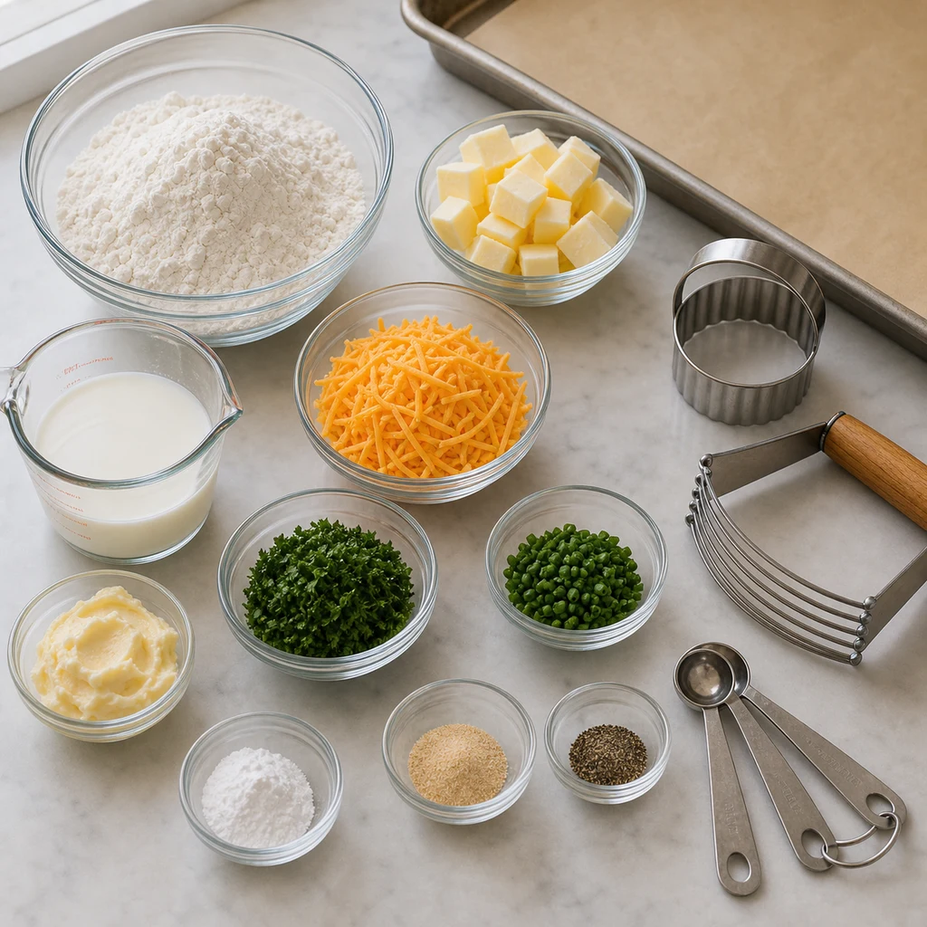 ingredients image for BeginnerBakes Classic Herb and Cheese Biscuit Bites Recipe with Savory Butter Spread