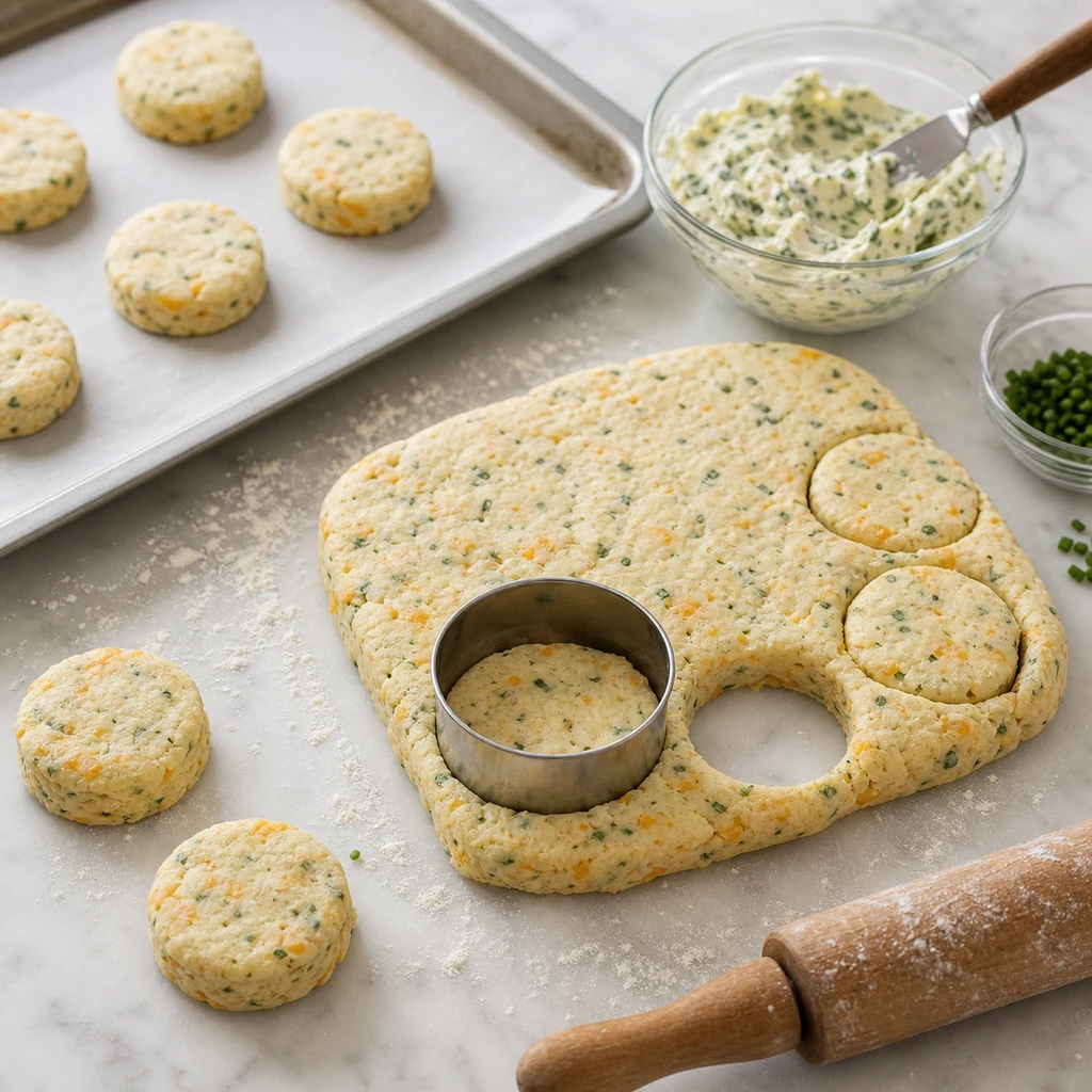 shaping process image for BeginnerBakes Classic Herb and Cheese Biscuit Bites Recipe with Savory Butter Spread