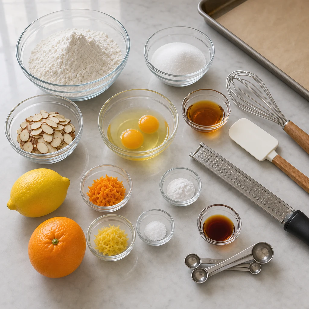 ingredients image for BeginnerBakes Classic Italian Almond Amaretto Biscotti with Citrus Zest - Low-Sugar & Easy
