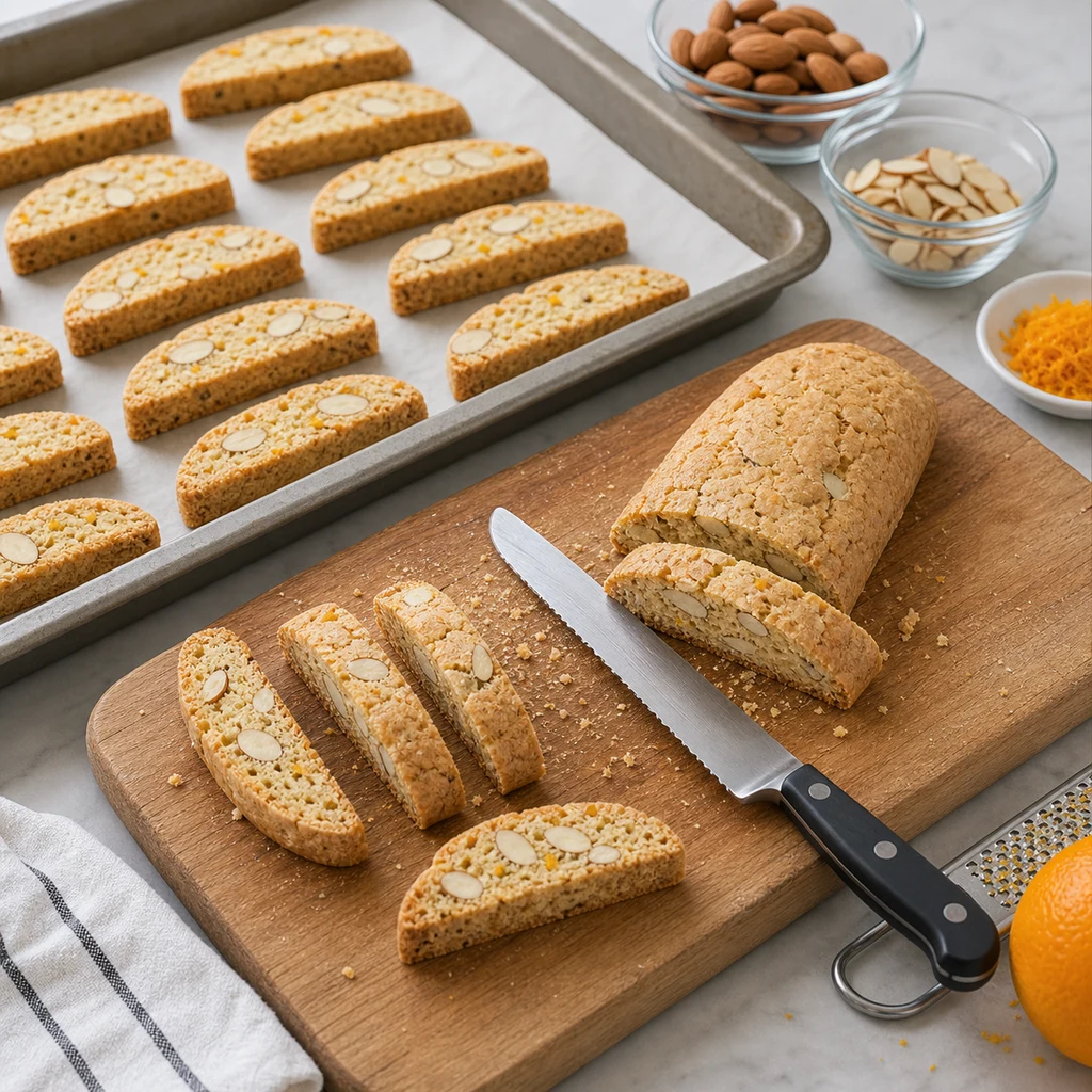 slicing process image for BeginnerBakes Classic Italian Almond Amaretto Biscotti with Citrus Zest - Low-Sugar & Easy