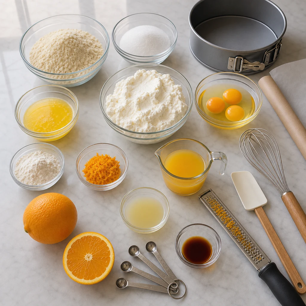 ingredients image for BeginnerBakes Classic Italian Ricotta and Orange Zest Cheesecake with Almond Crust