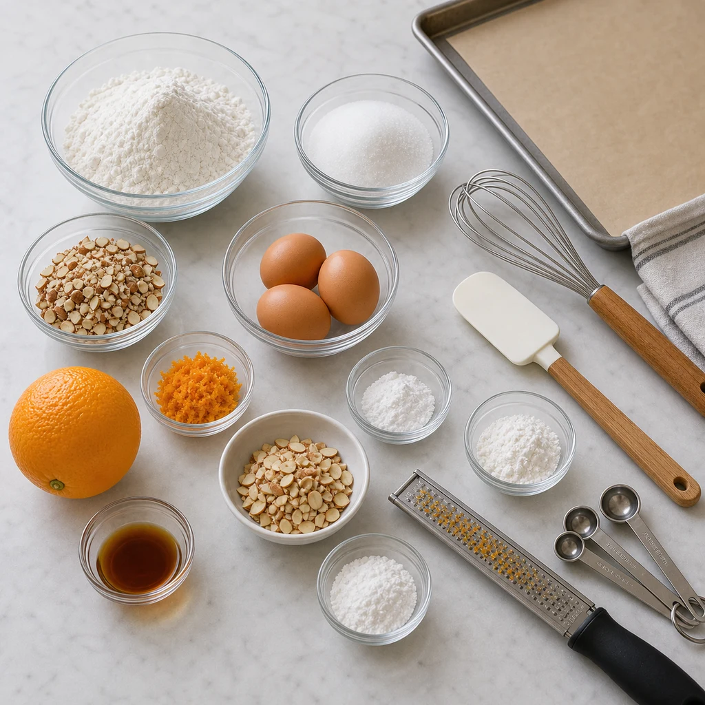ingredients image for BeginnerBakes Classic Orange Almond Biscotti Recipe - Easy Crunchy Twice-Baked Italian Cookies
