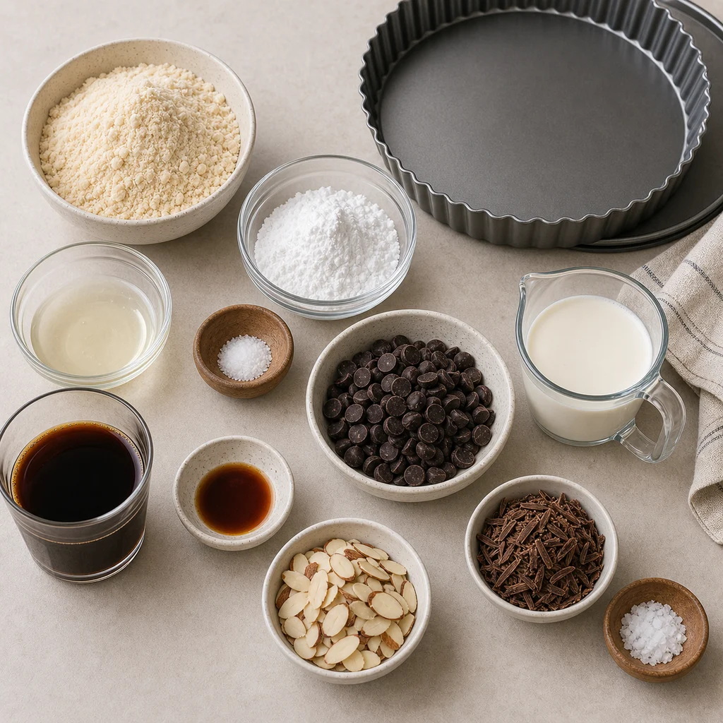 Measured ingredients for BeginnerBakes cold-brew coffee chocolate ganache tart