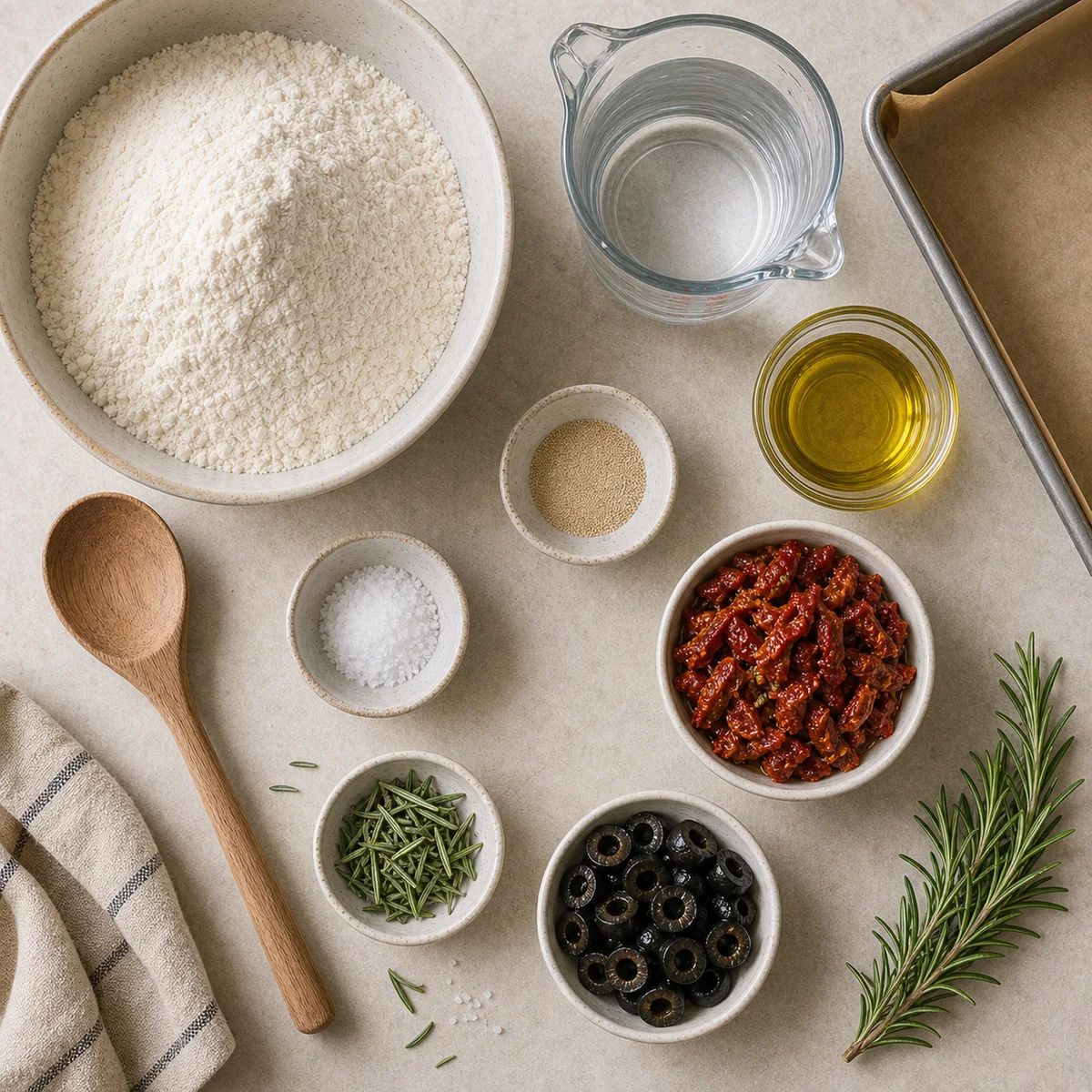 Easy No-Knead Sun-Dried Tomato and Black Olive Rosemary Focaccia Bread