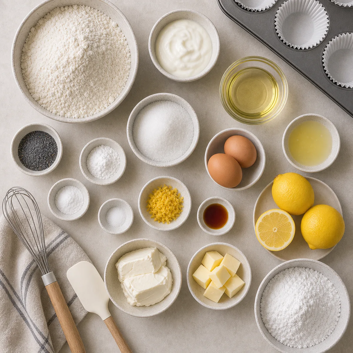 Easy One-Bowl Lemon Poppy Seed Cupcakes with Light Cream Cheese Frosting
