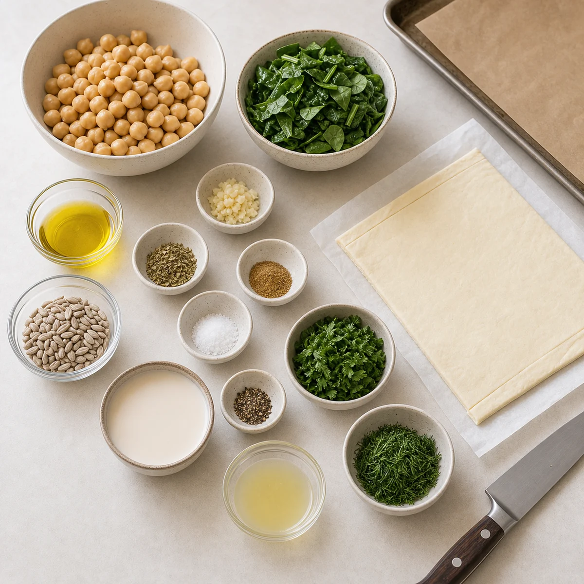 Easy Savory Chickpea and Spinach Puff Pastry Tart with Herbed Nut-Free Cashew Cream