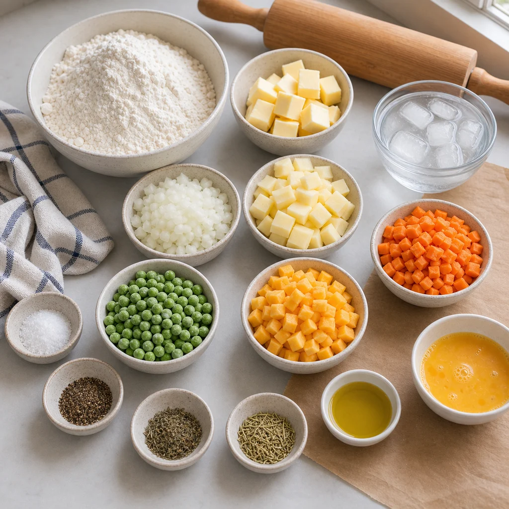 Measured ingredients for vegetable Cornish pasties